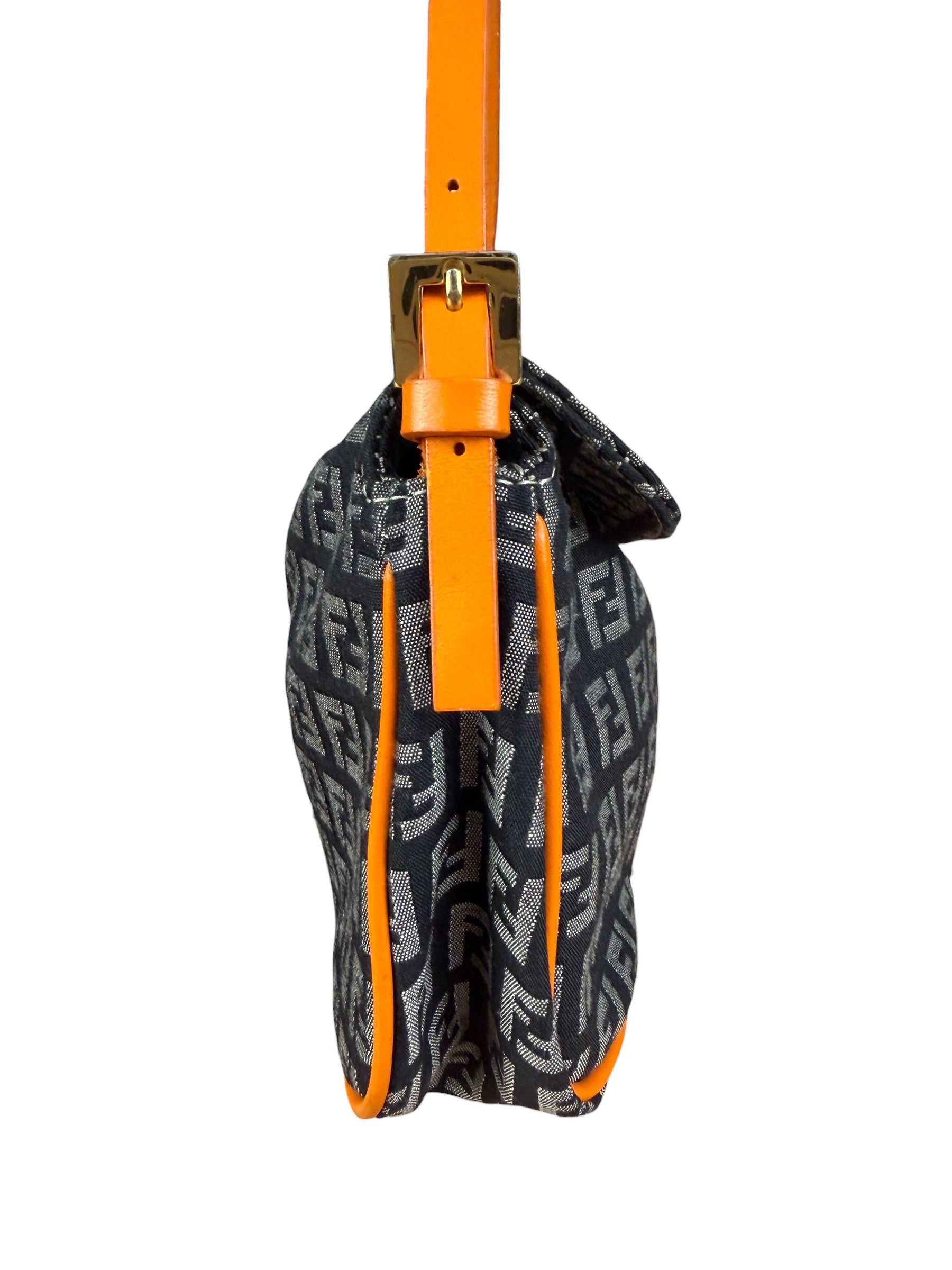 Fendi Orange Leather Trim Zucca Pochette