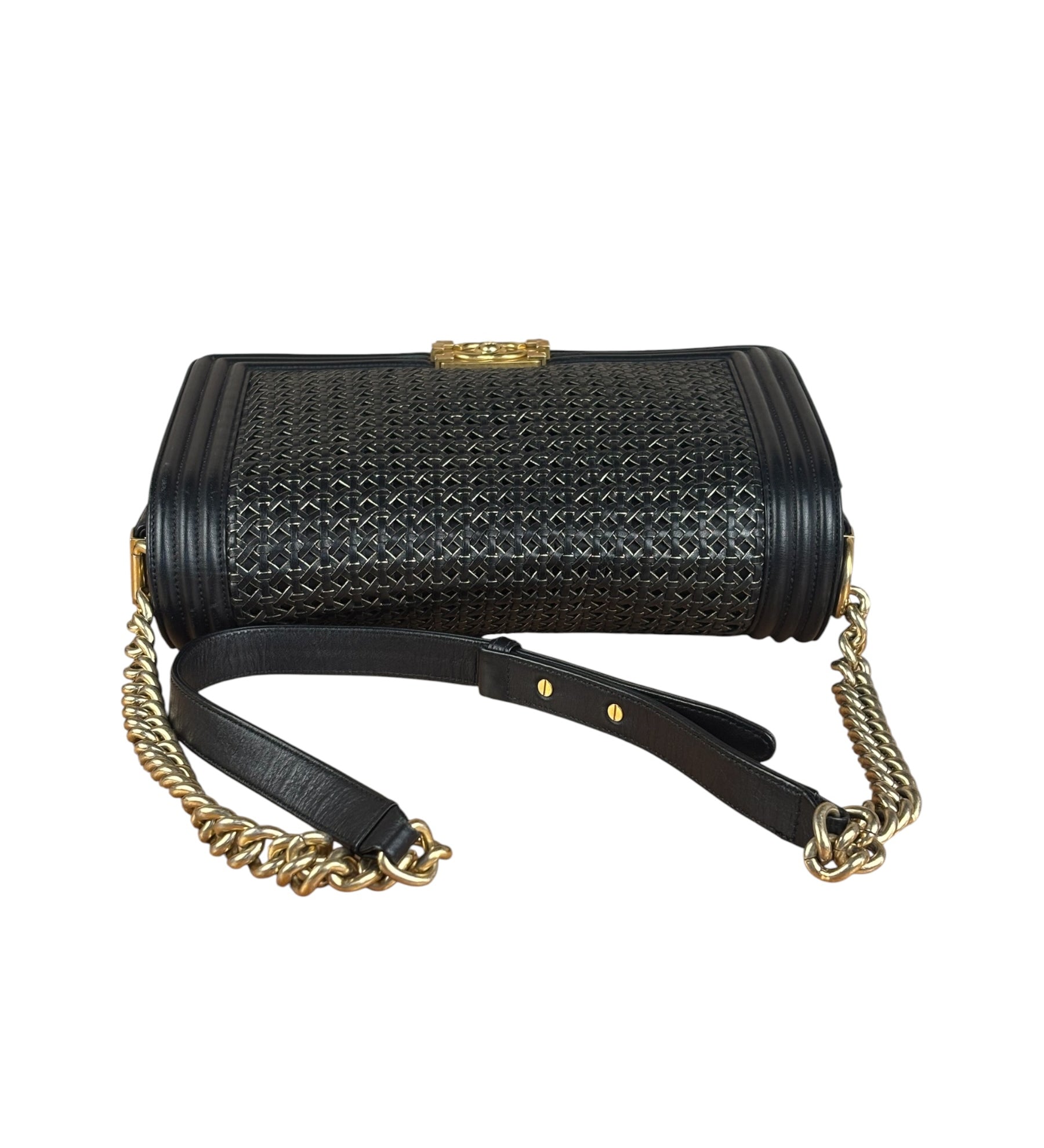 Chanel Black Leather Braided Boy Flap Shoulder Bag 2014