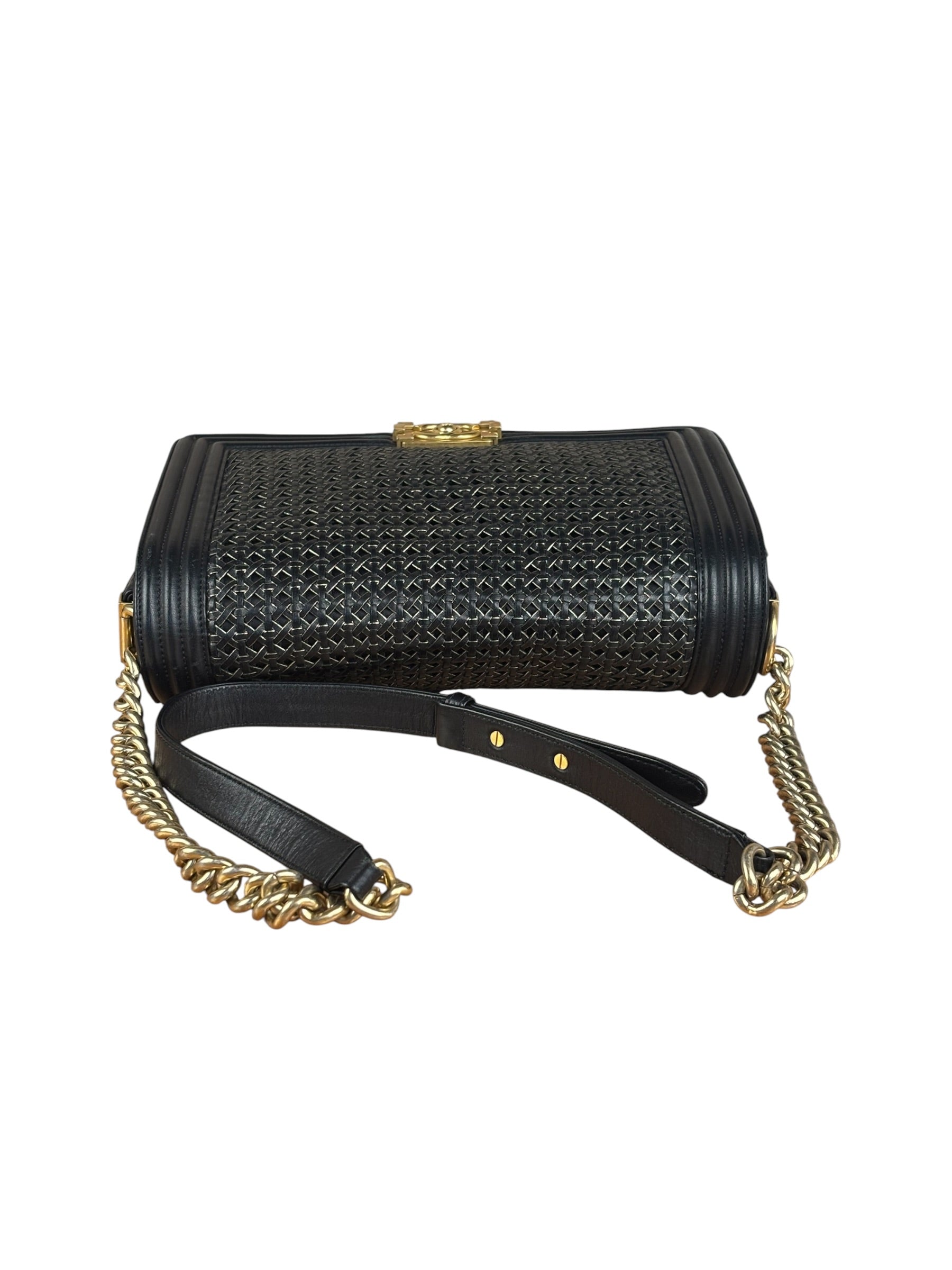 Chanel Black Leather Braided Boy Flap Shoulder Bag 2014