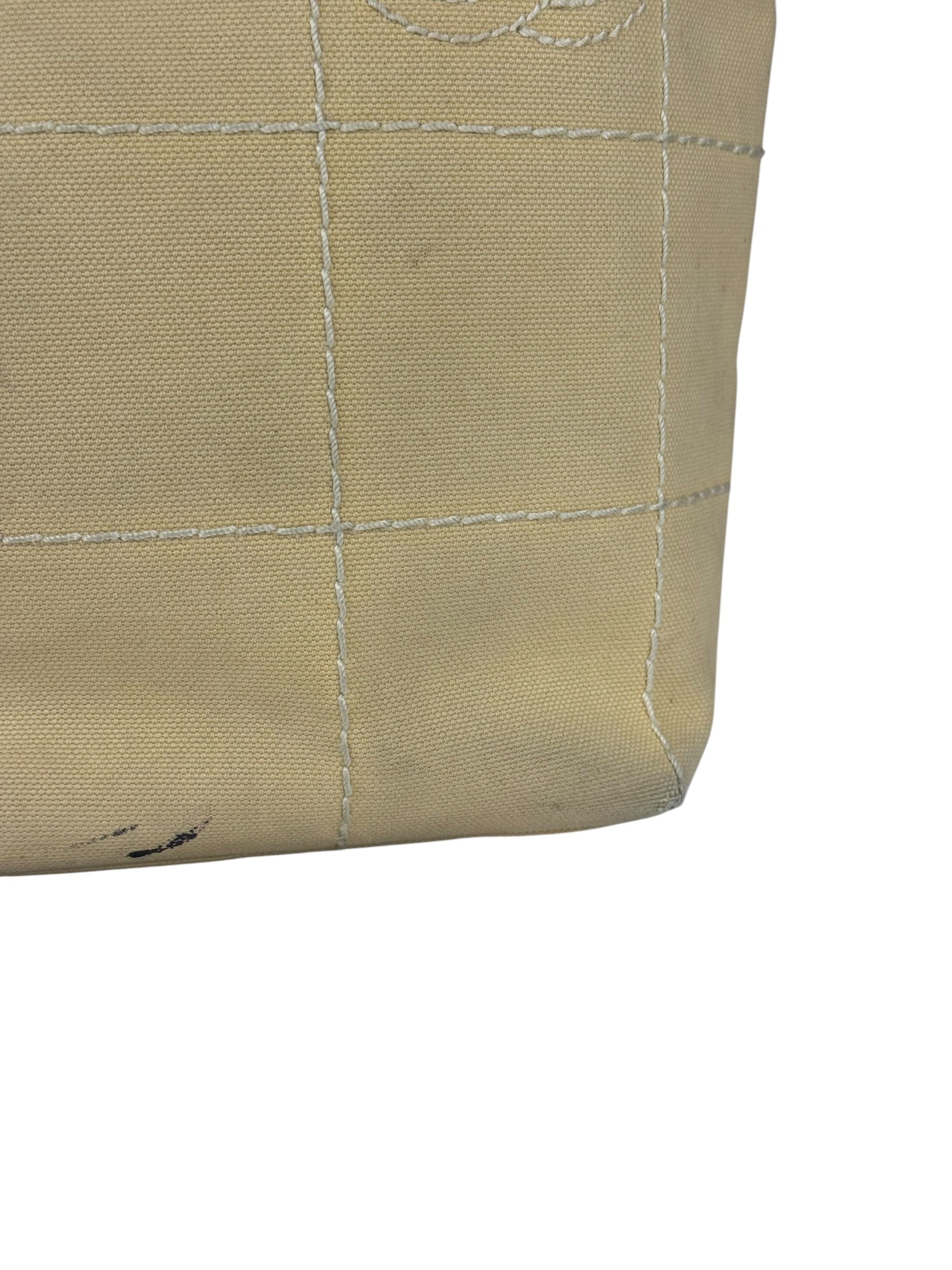 Chanel Vintage Beige Canvas Quilted Chocolate Bar Tote 2003
