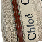 Chloe Brown Leather Trim/Linen Canvas Woody Small Tote