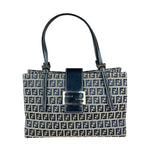 Fendi FF Buckle Navy Zucca Tote Handbag