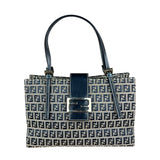 Fendi FF Buckle Navy Zucca Tote Handbag