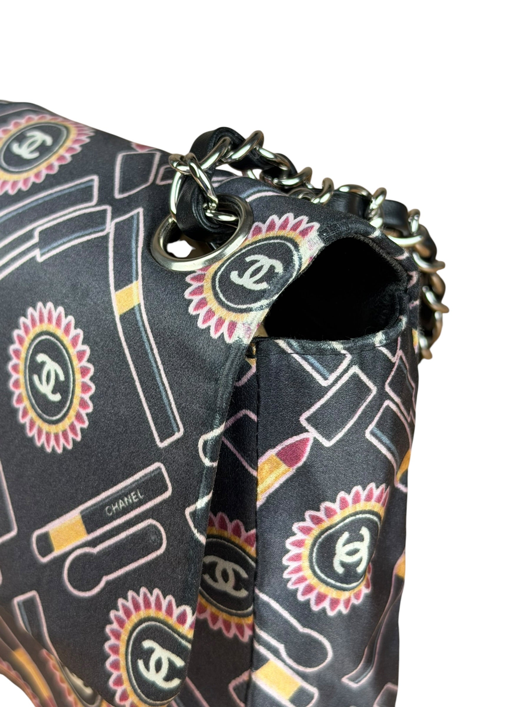 Chanel Lipstick Black Satin Single Flap Bag 2005
