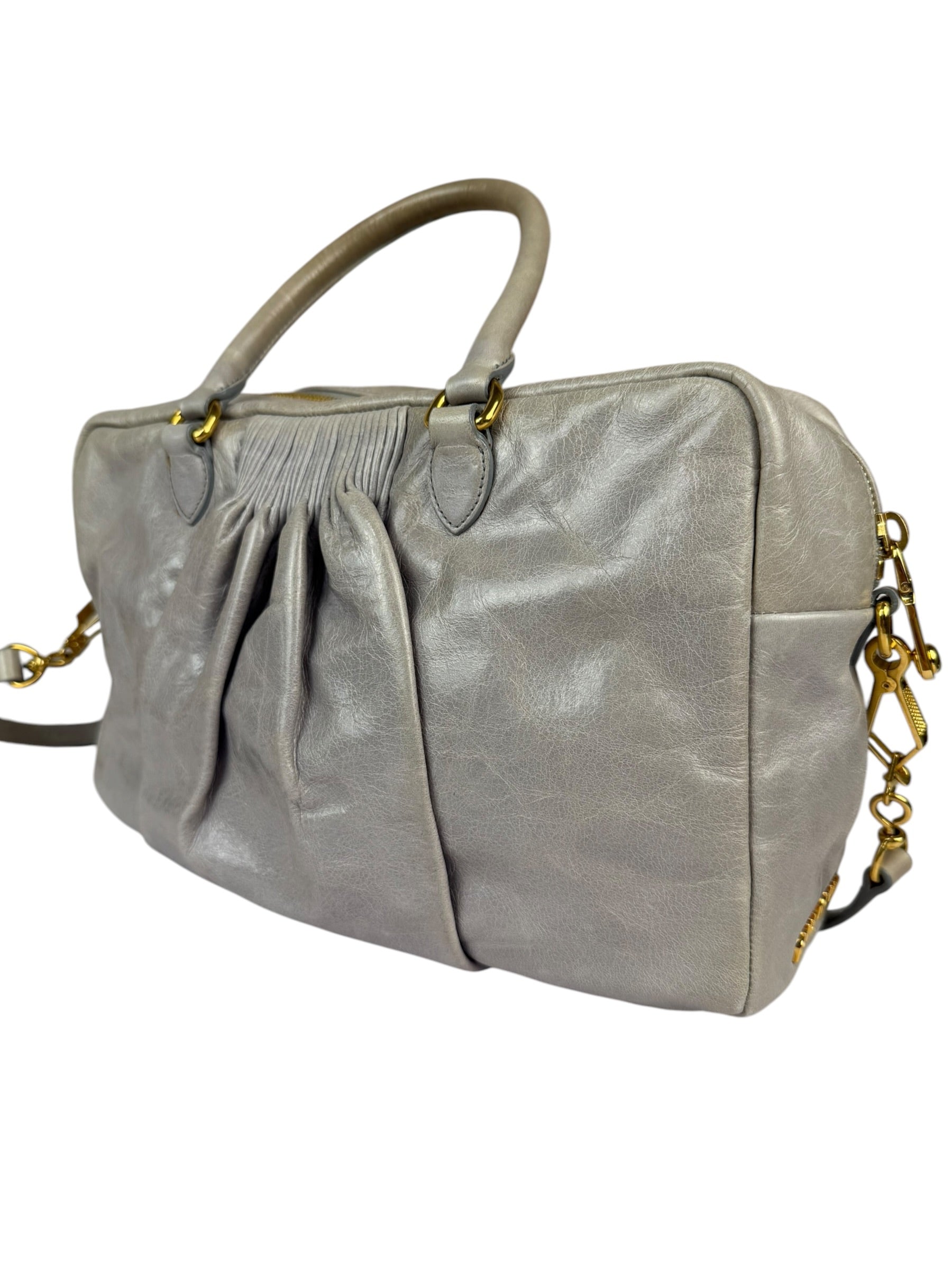 Miu Miu Vintage Pale Grey Vitello Leather Two-Way Bag