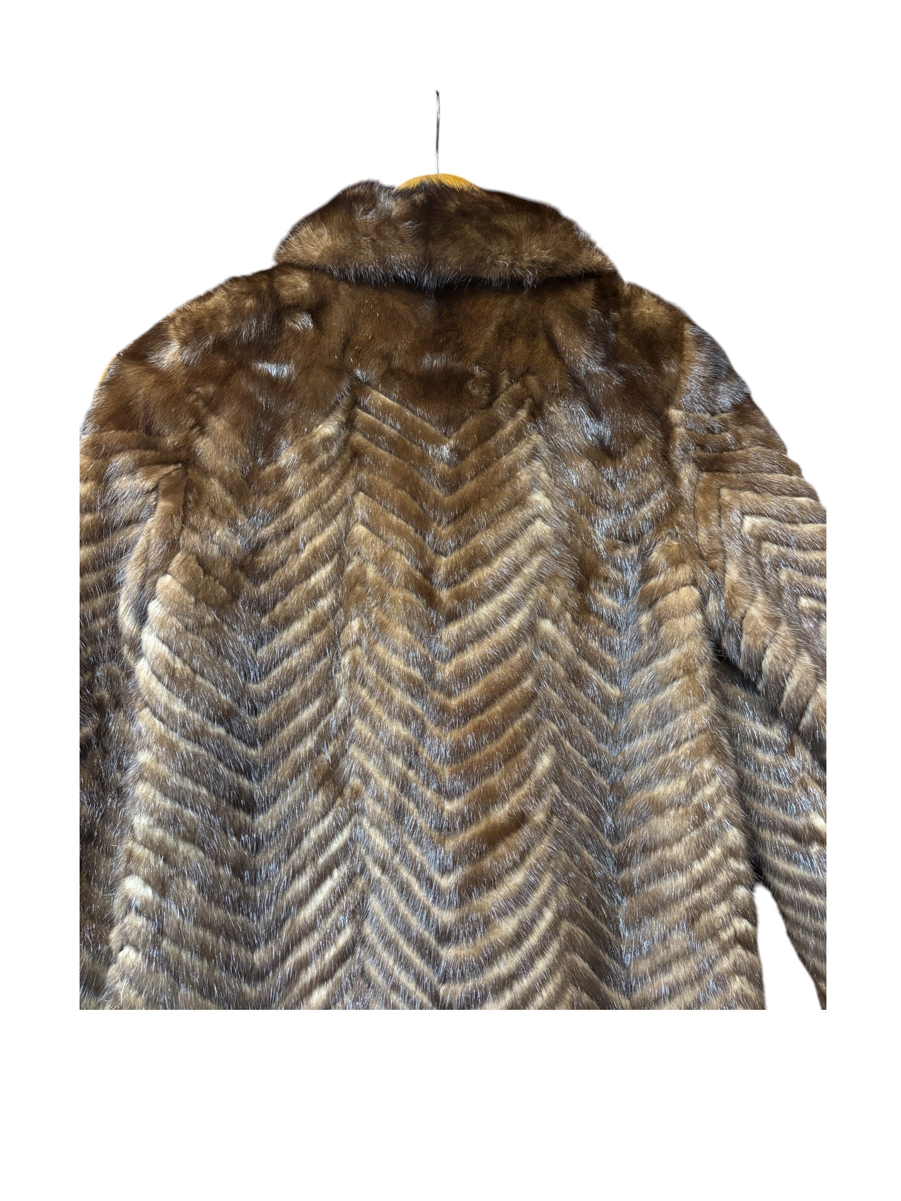 Vintage Hazel Brown Chevron Stripped Mink Fur Coat