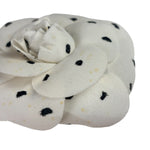 Chanel White Silk Polka Dots Camellia Flower Brooch