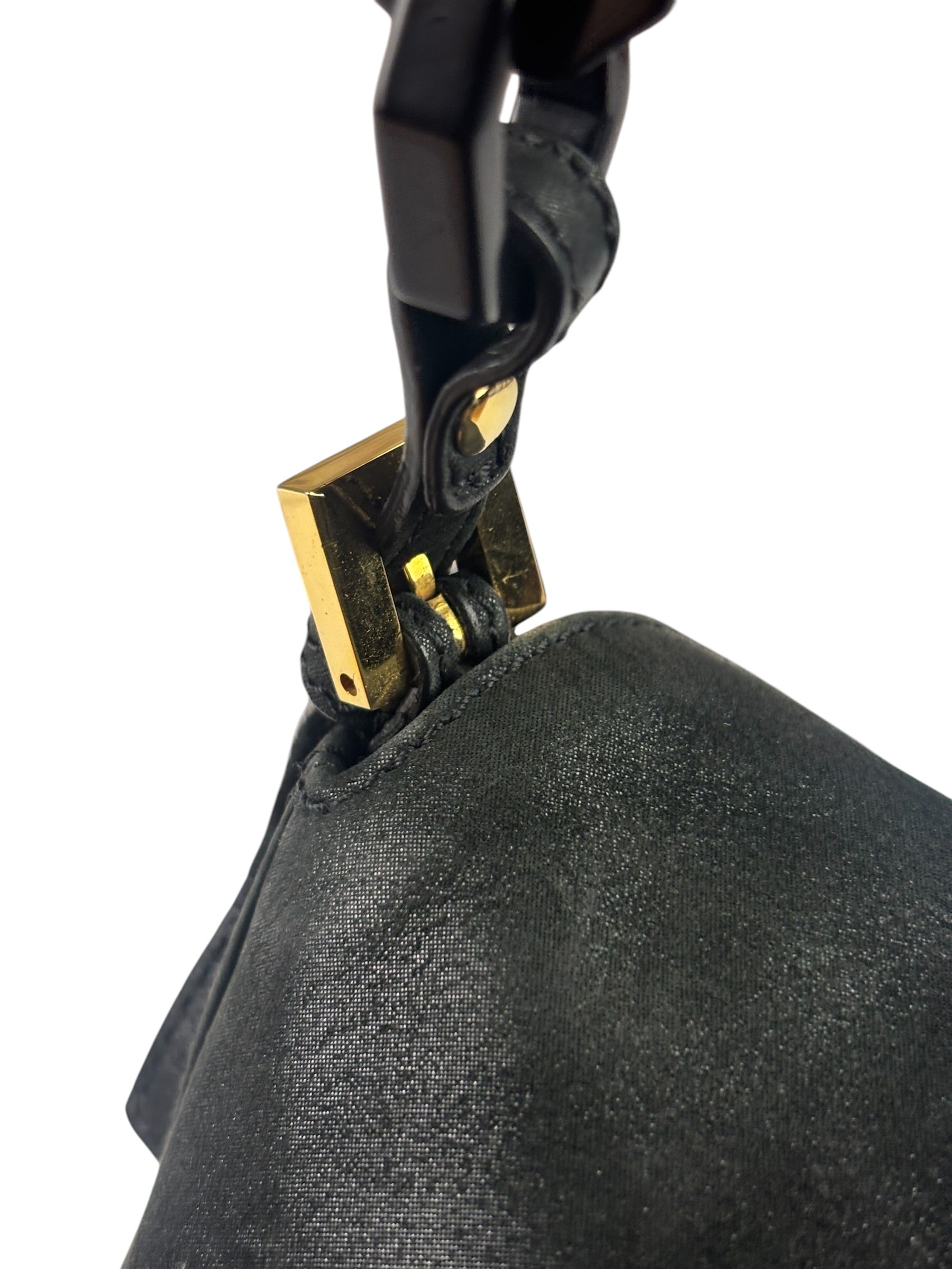 Fendi Shiny Black Suede Small Baguette