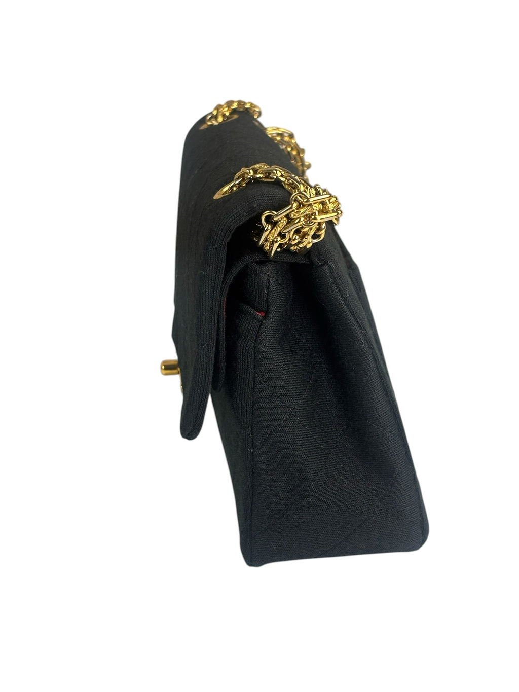 Chanel Vintage Black Quilted Jersey Double Flap Bag 1986