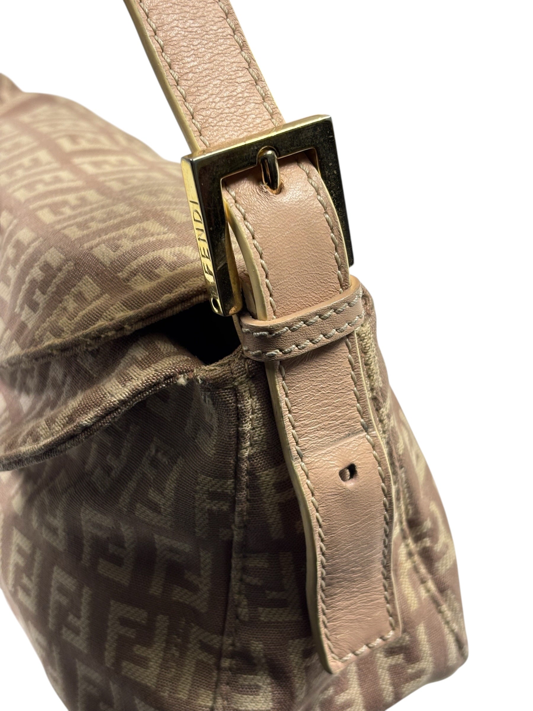 Fendi Rose Beige  Leather Trim Zucca Baguette