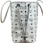 MCM White Leather Reversible Liz Shopper In Visetos Tote Bag