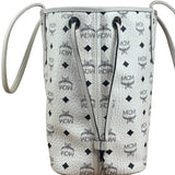MCM White Leather Reversible Liz Shopper In Visetos Tote Bag