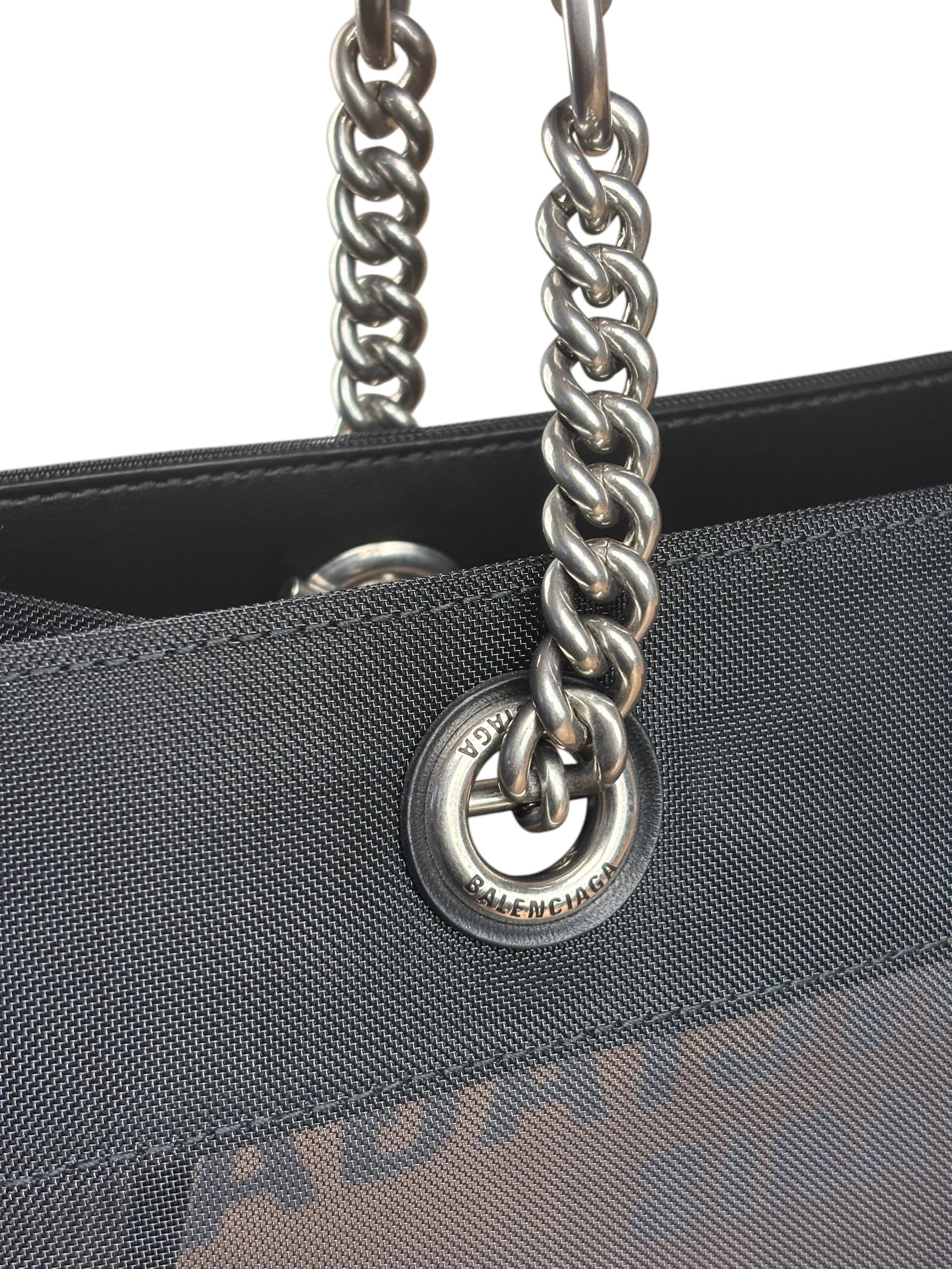 Balenciaga Black Leather Trim Mesh Duty Free Tote Bag