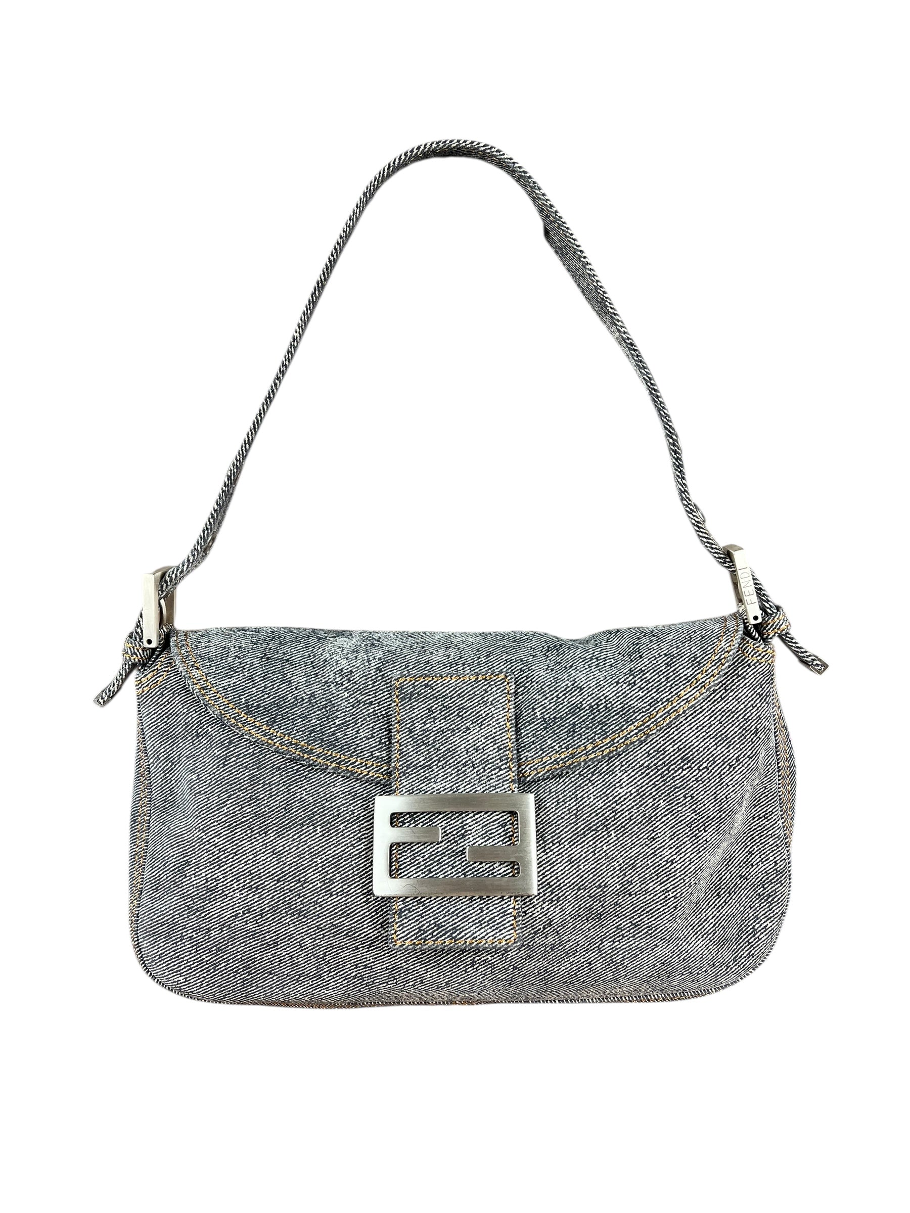 Fendi Light Denim Toned Canvas Baguette Shoulder Bag