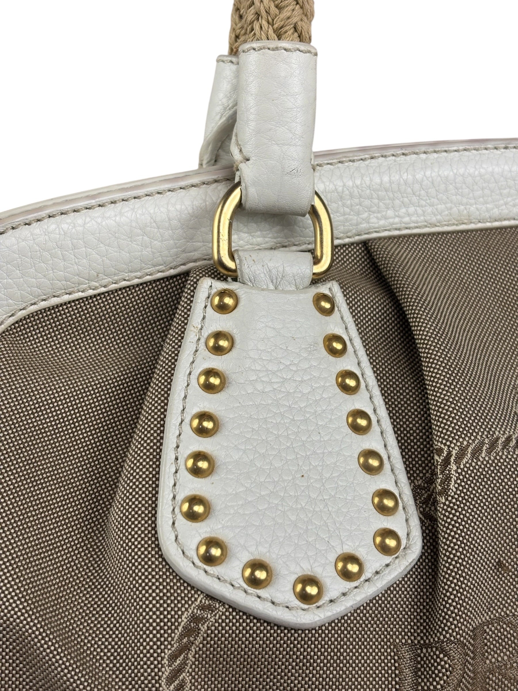 Prada Beige Vitello Trimmed Canapa Bag