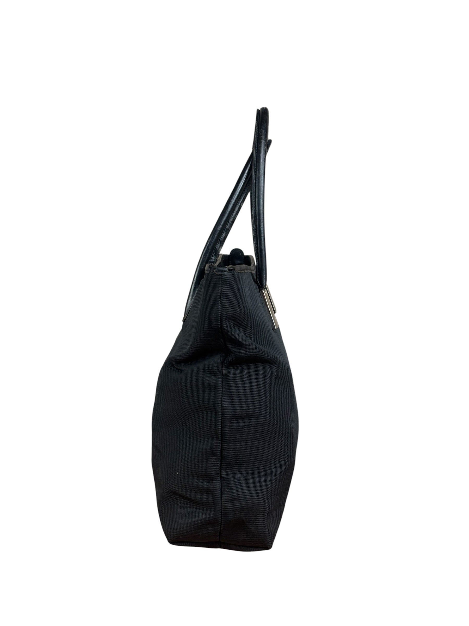 Gucci Vintage Black Nylon Leather Trim Tote Bag