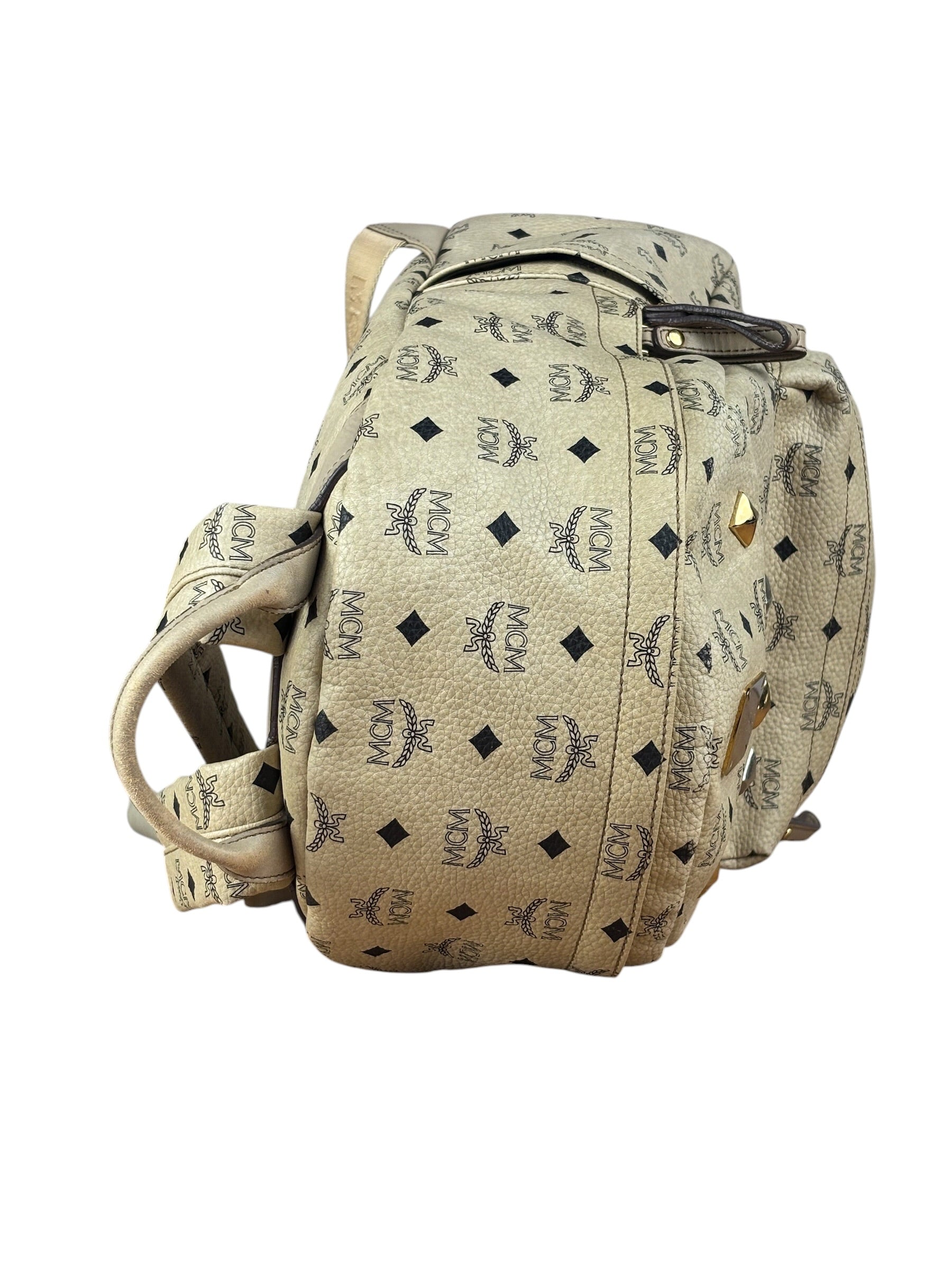 MCM Beige Leather Monogram Medium Stark Backpack