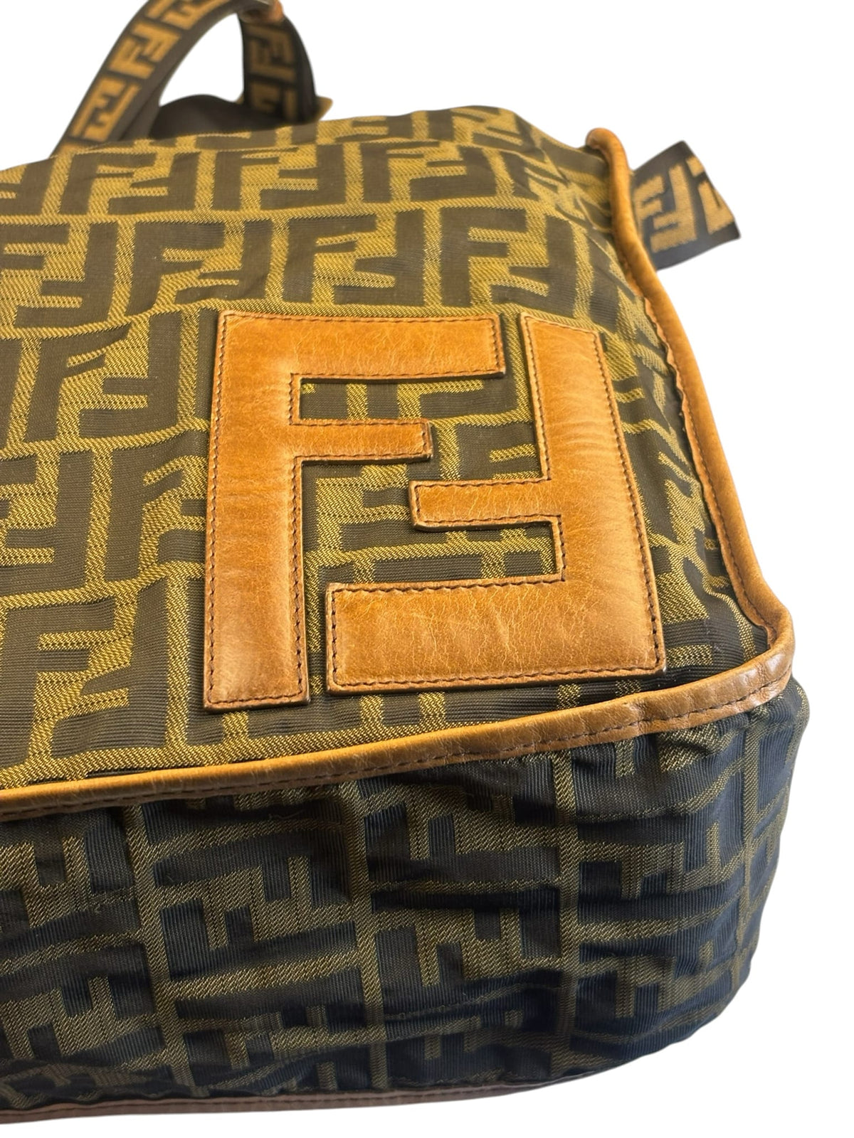 Fendi Zucca Print Brown Canvas Leather Trim Messenger Crossbody