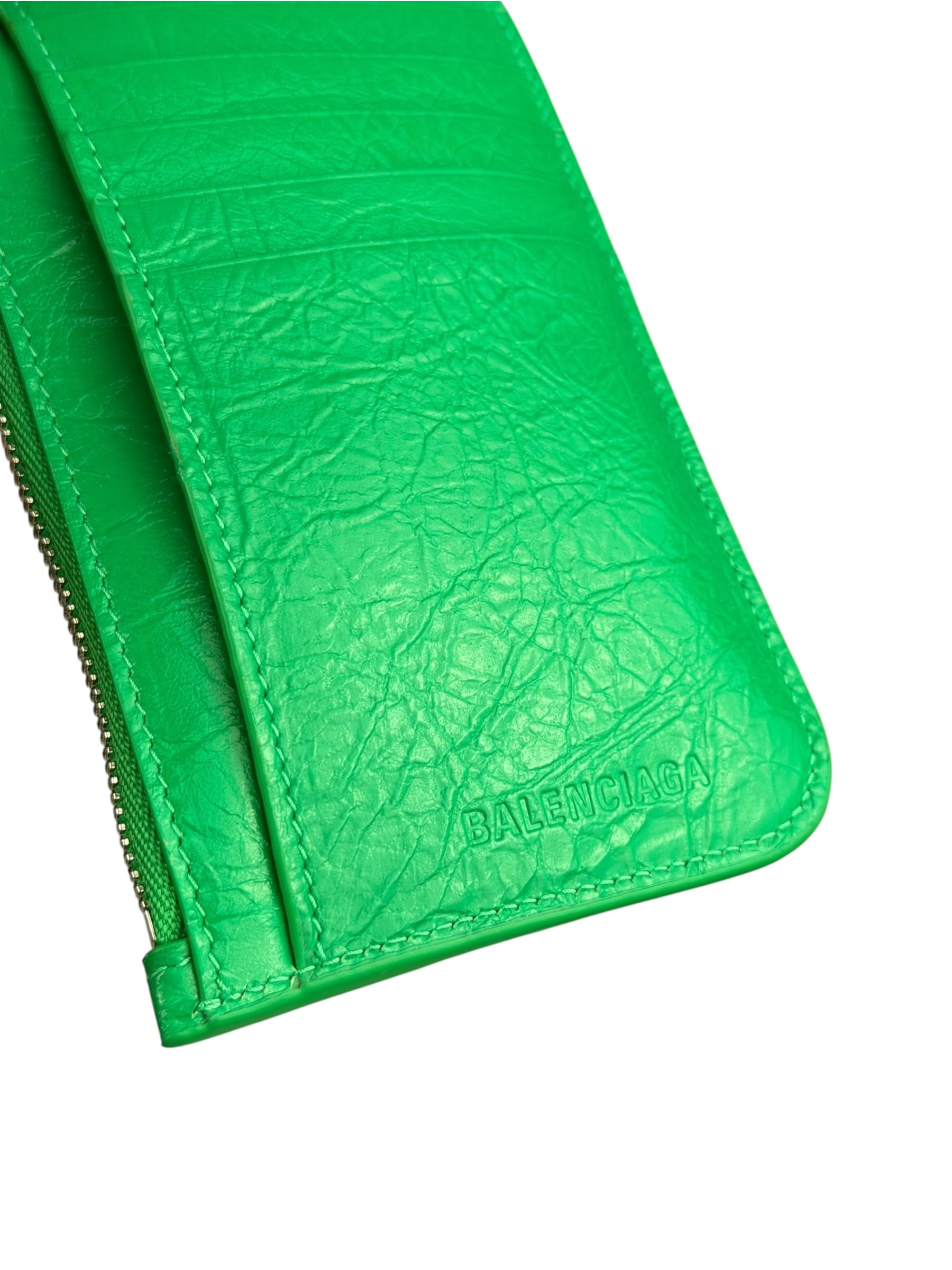 Balenciaga Green Leather Le Cagole Coin/Card Holder