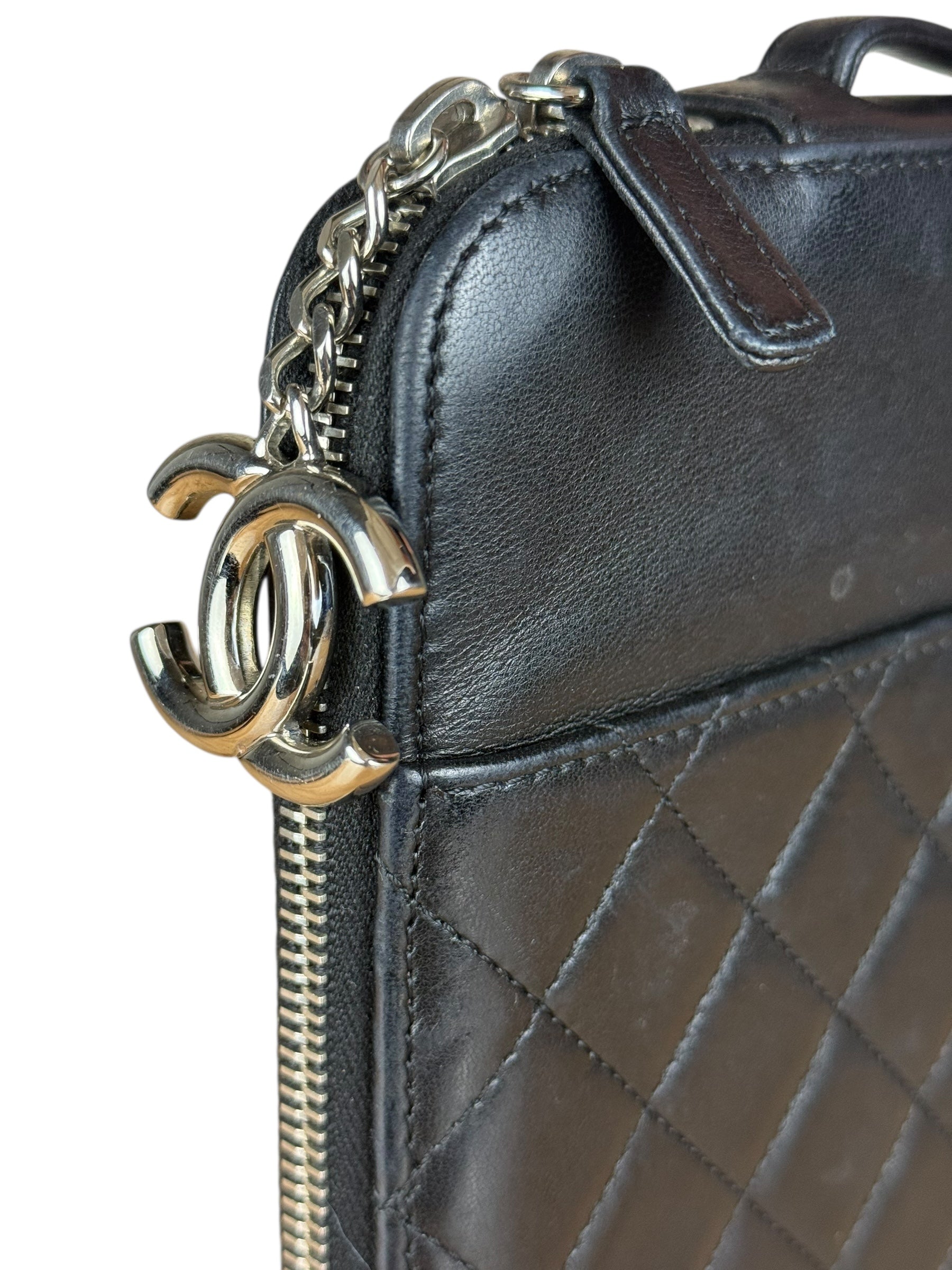 Chanel Black Quilted Caviar Leather Tablet Clutch Case