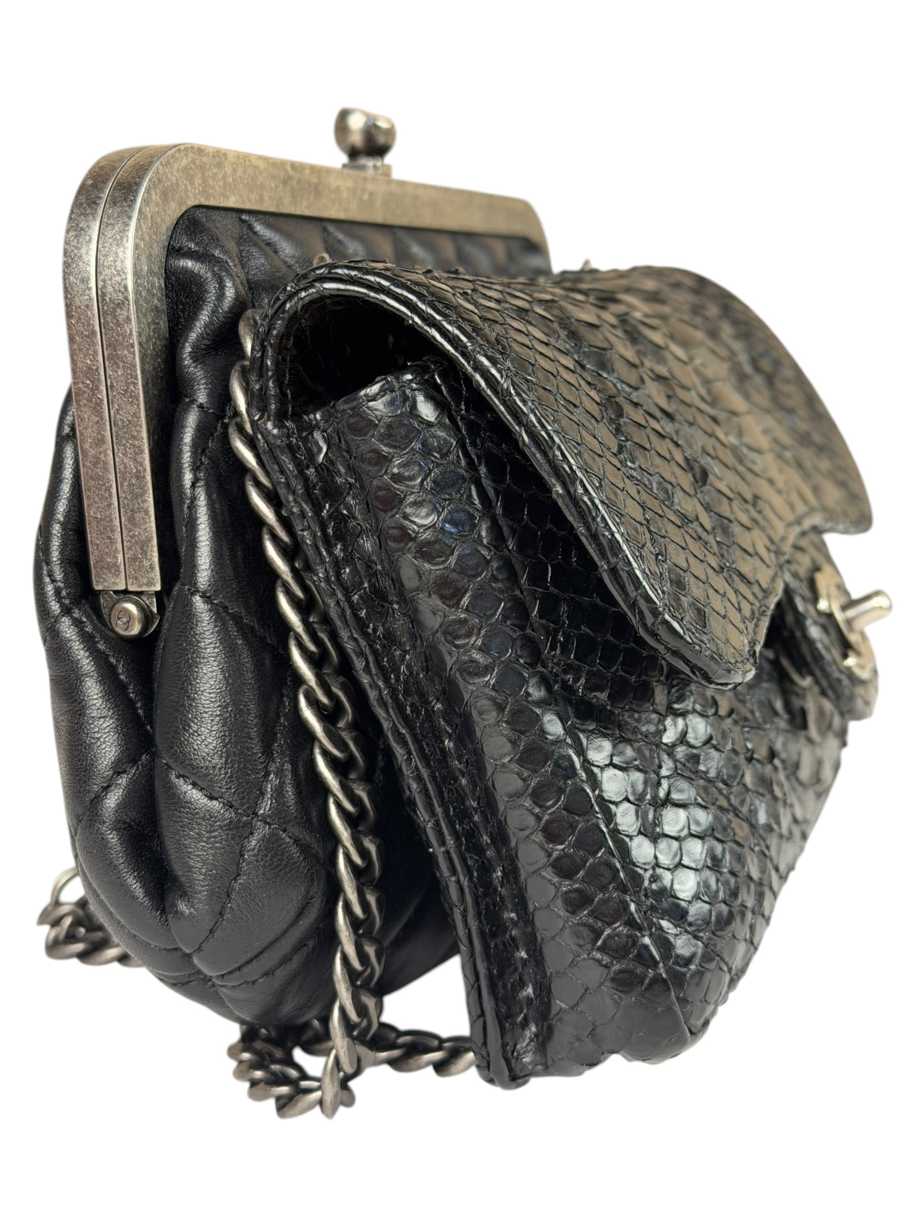 Chanel Black Python Leather Kiss-Lock Flap Bag 2015
