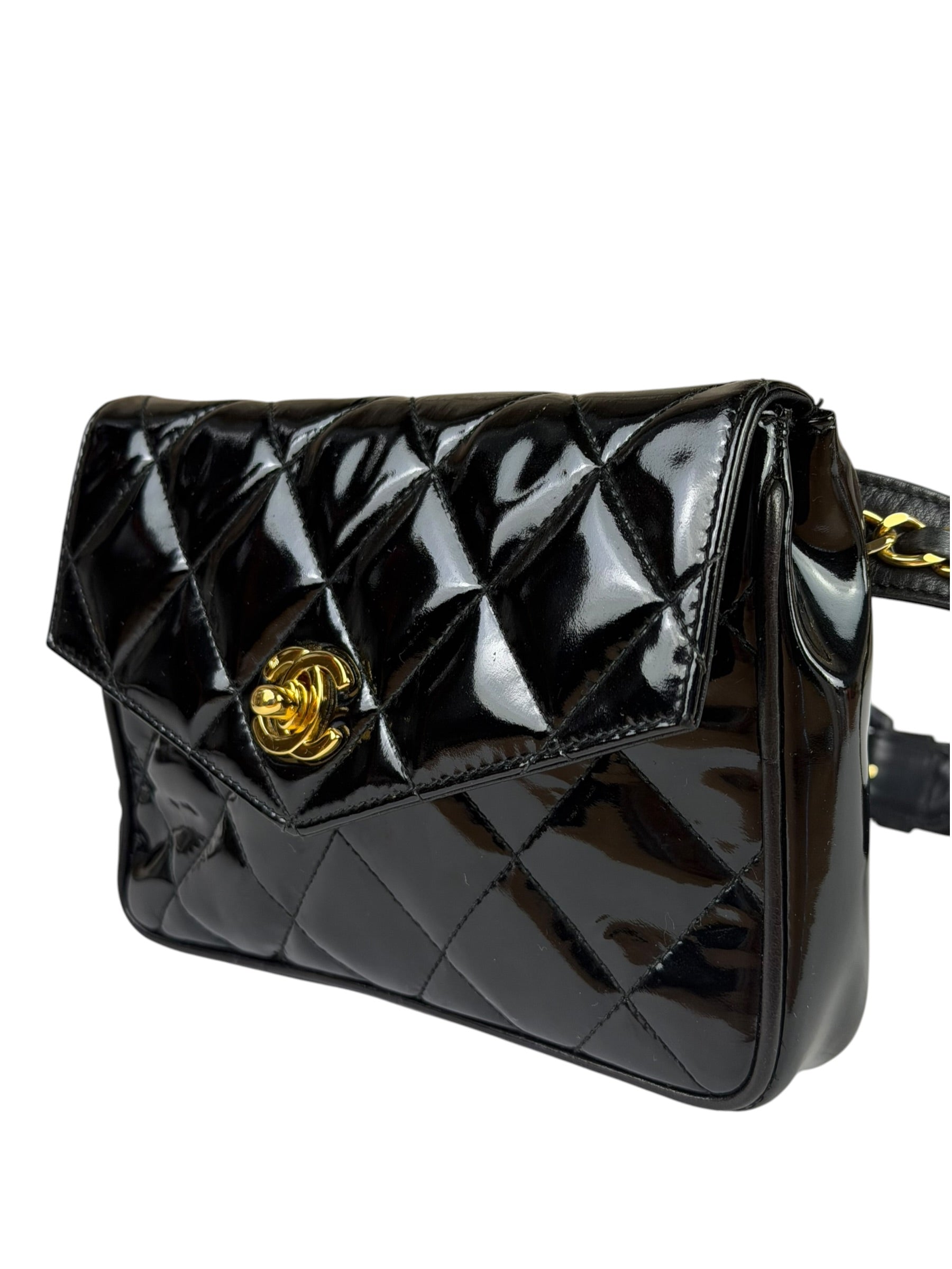 Chanel Black Patent Leather Belt Bag 1995