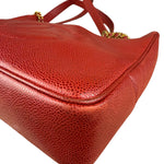 Chanel Red Caviar Leather CC Logo Tote Bag