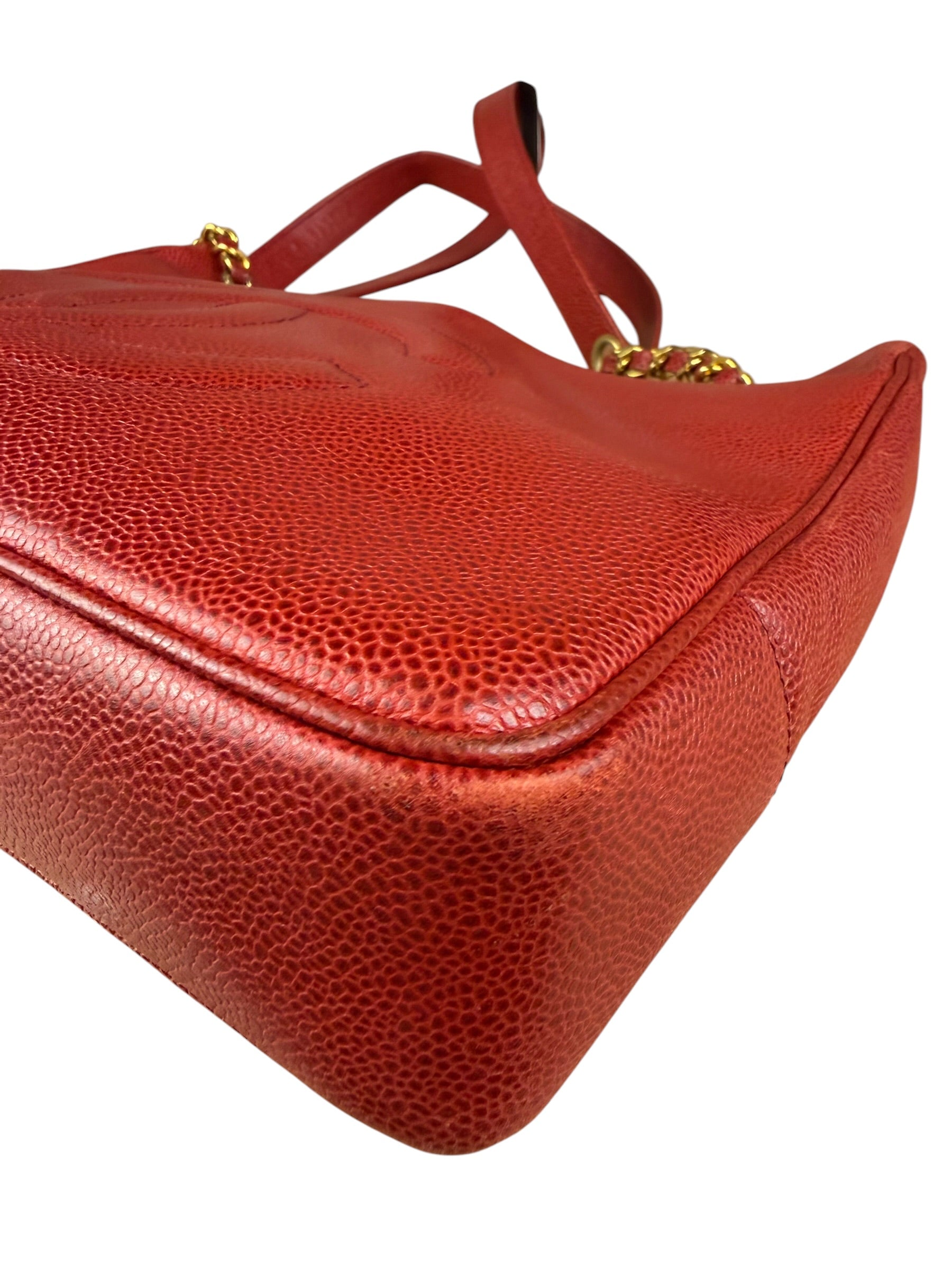 Chanel Red Caviar Leather CC Logo Tote Bag