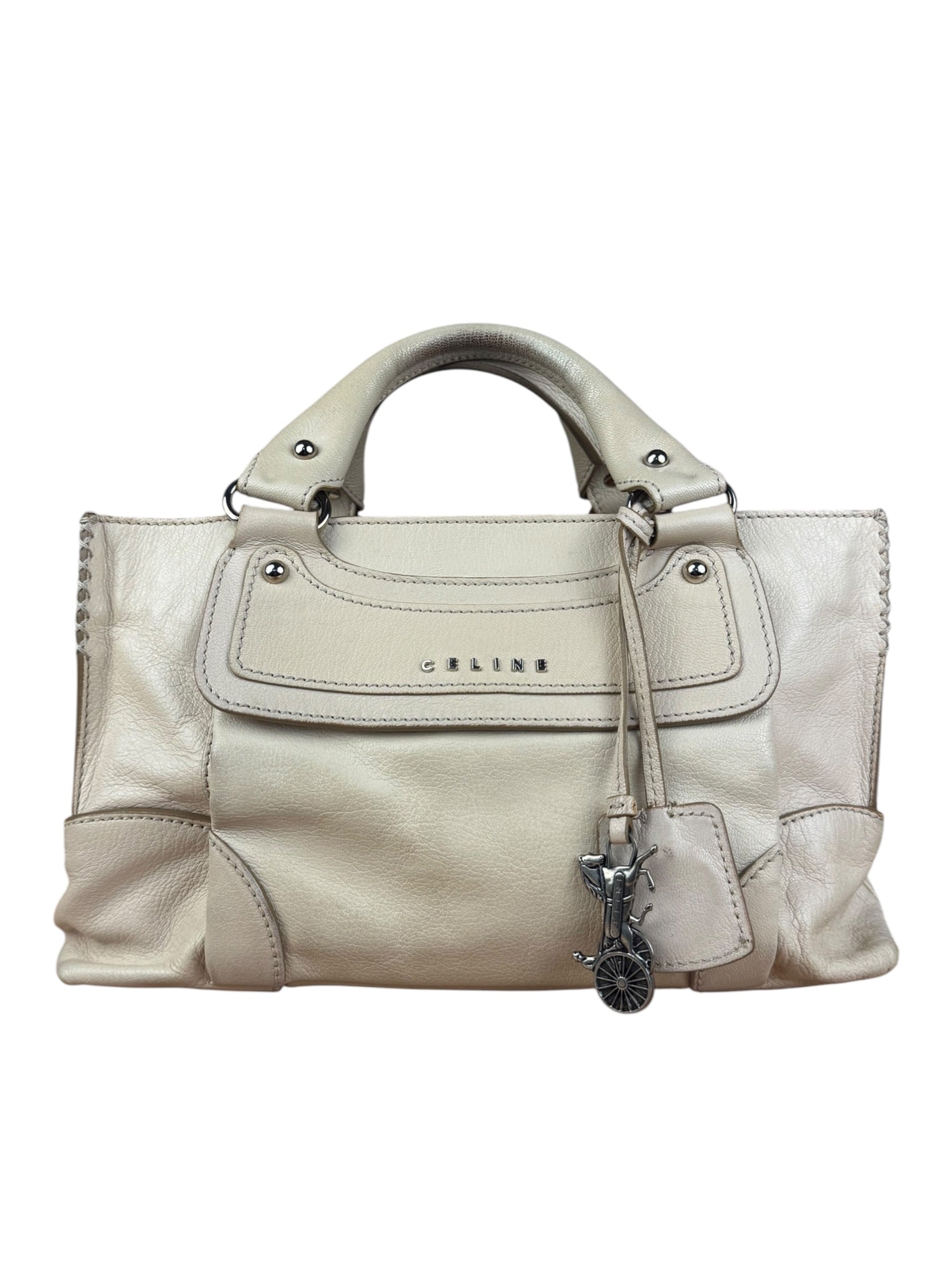 Celine Vintage Ivory Leather Boogie Handbag