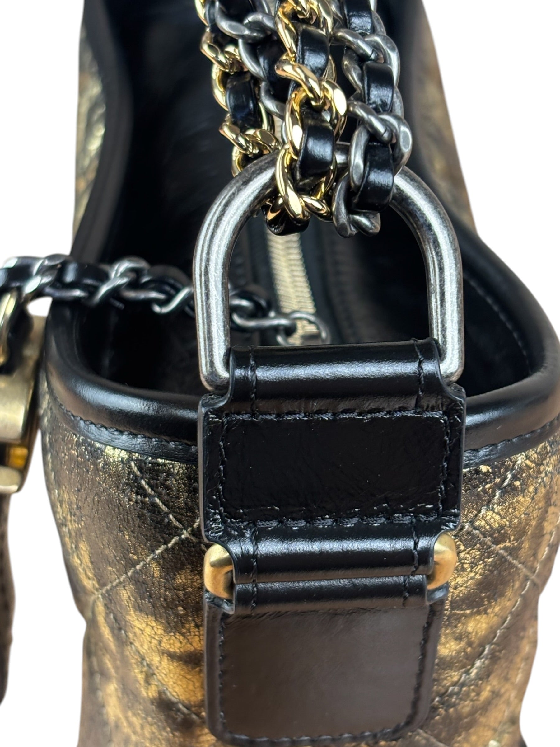 Chanel Metallic Gold/Black Leather Small Gabrielle Hobo Bag 1992