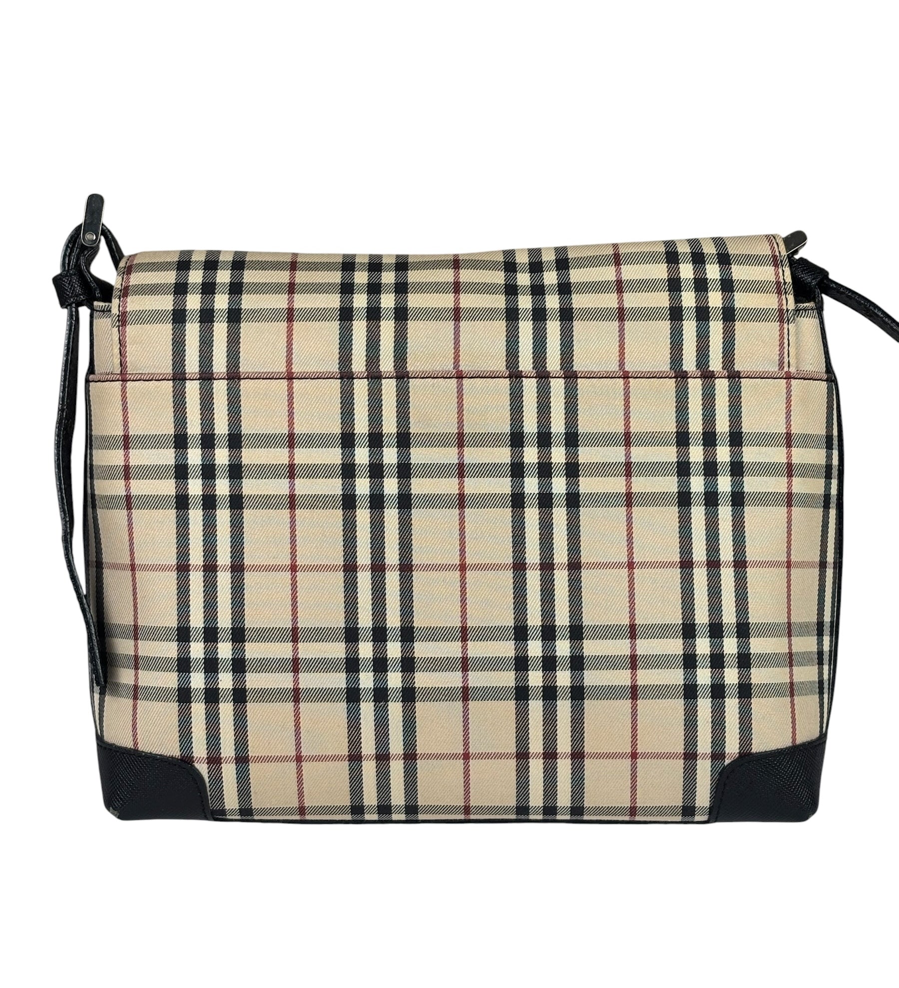 Burberry Black Leather Trim House Check Flap Crossbody Bag