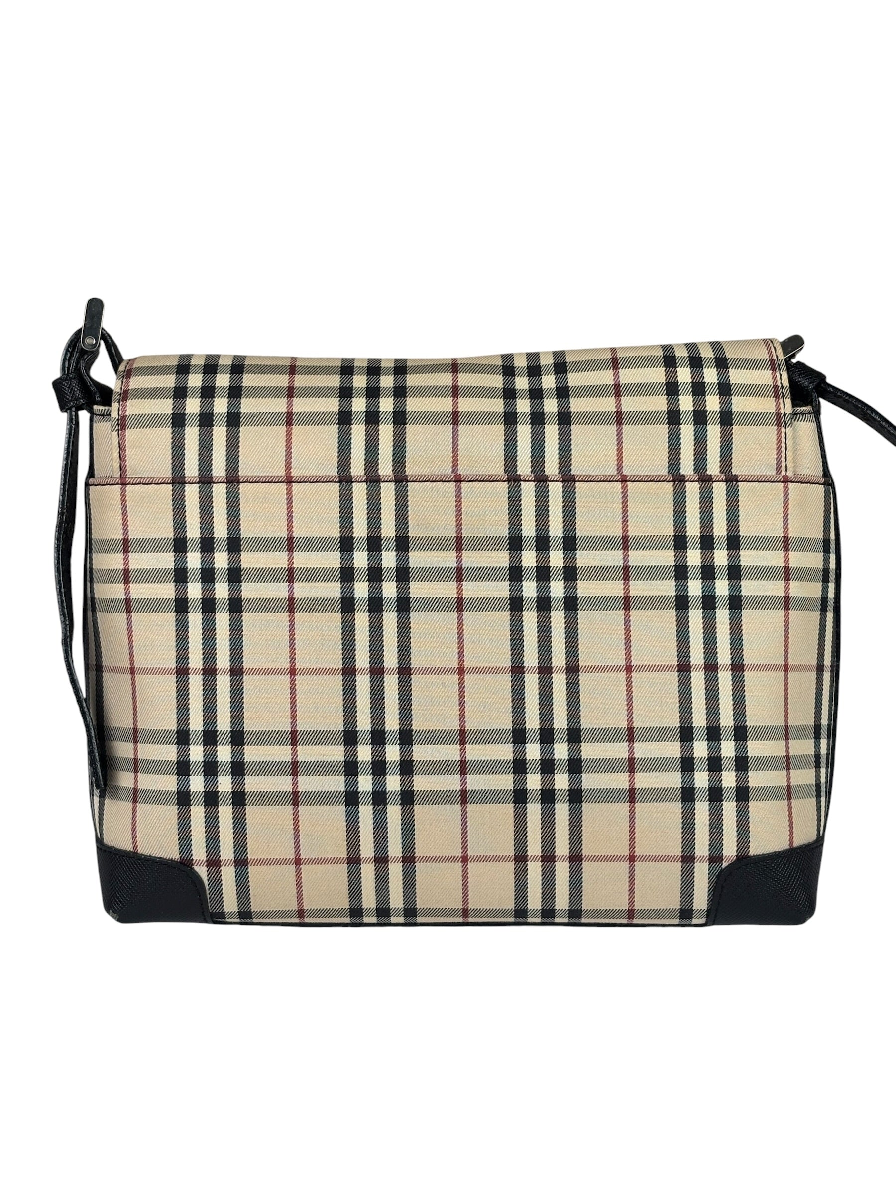 Burberry Black Leather Trim House Check Flap Crossbody Bag