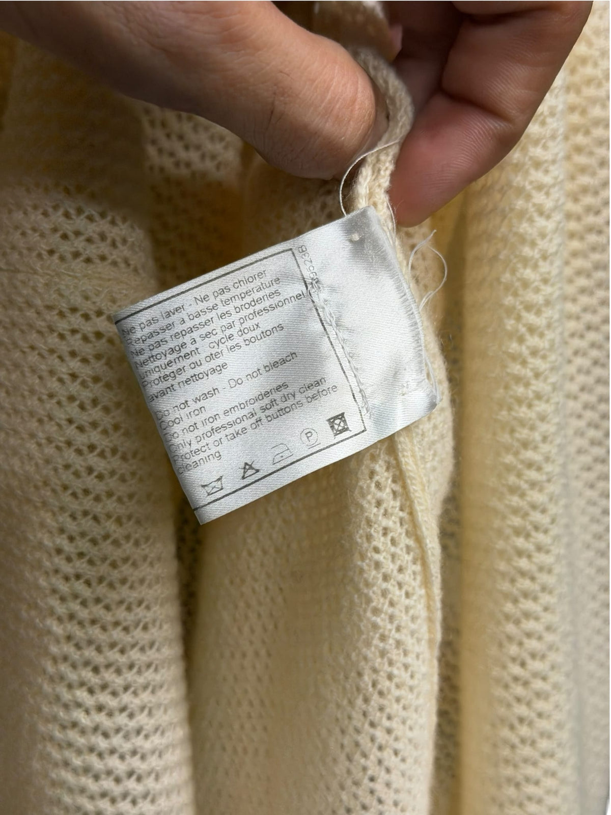 Chanel Cream Open-Knit Cashmere Blue Square Sequin Tank Top