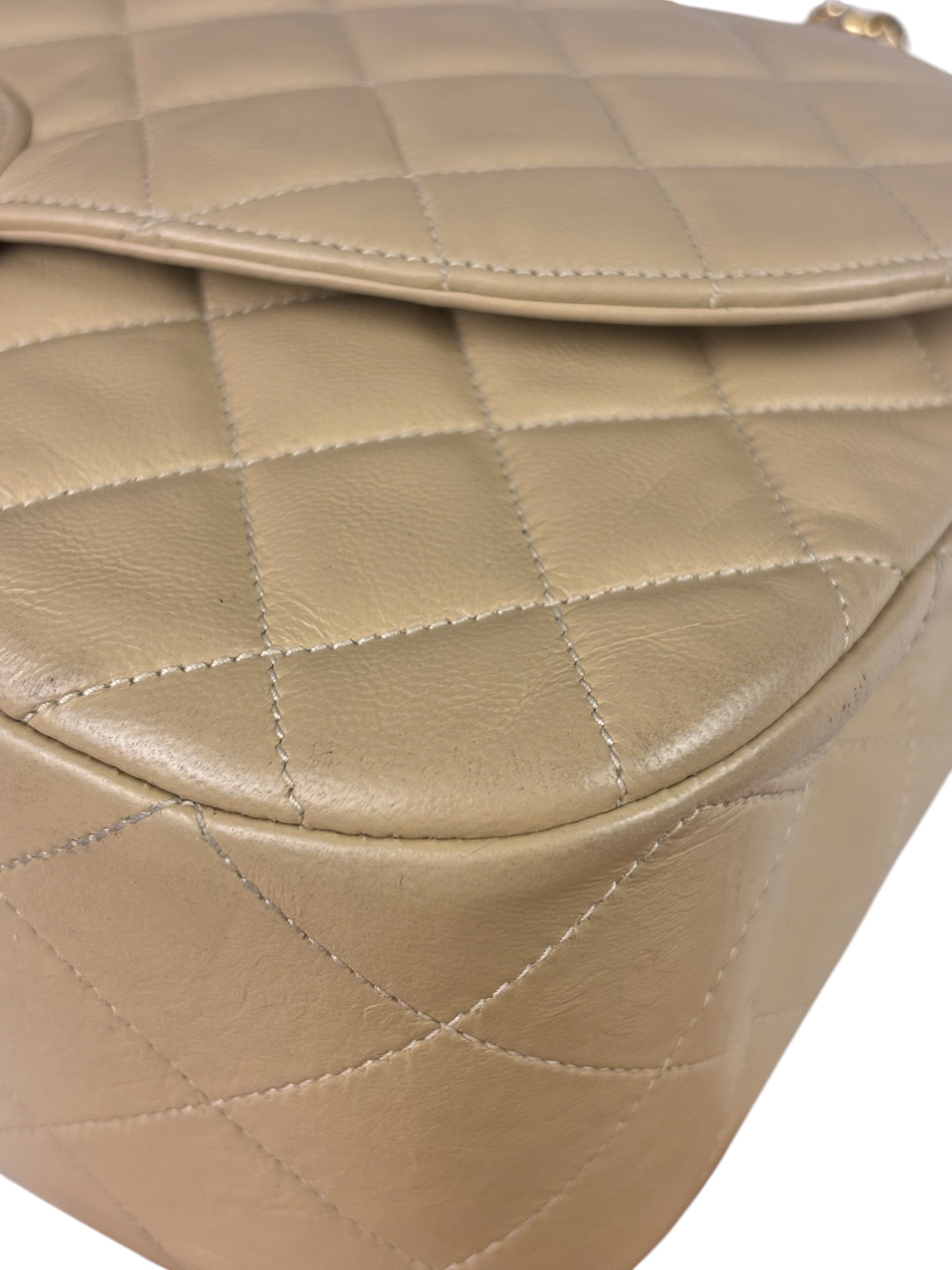 Chanel Beige Quilted Lambskin Flap Bag 90's
