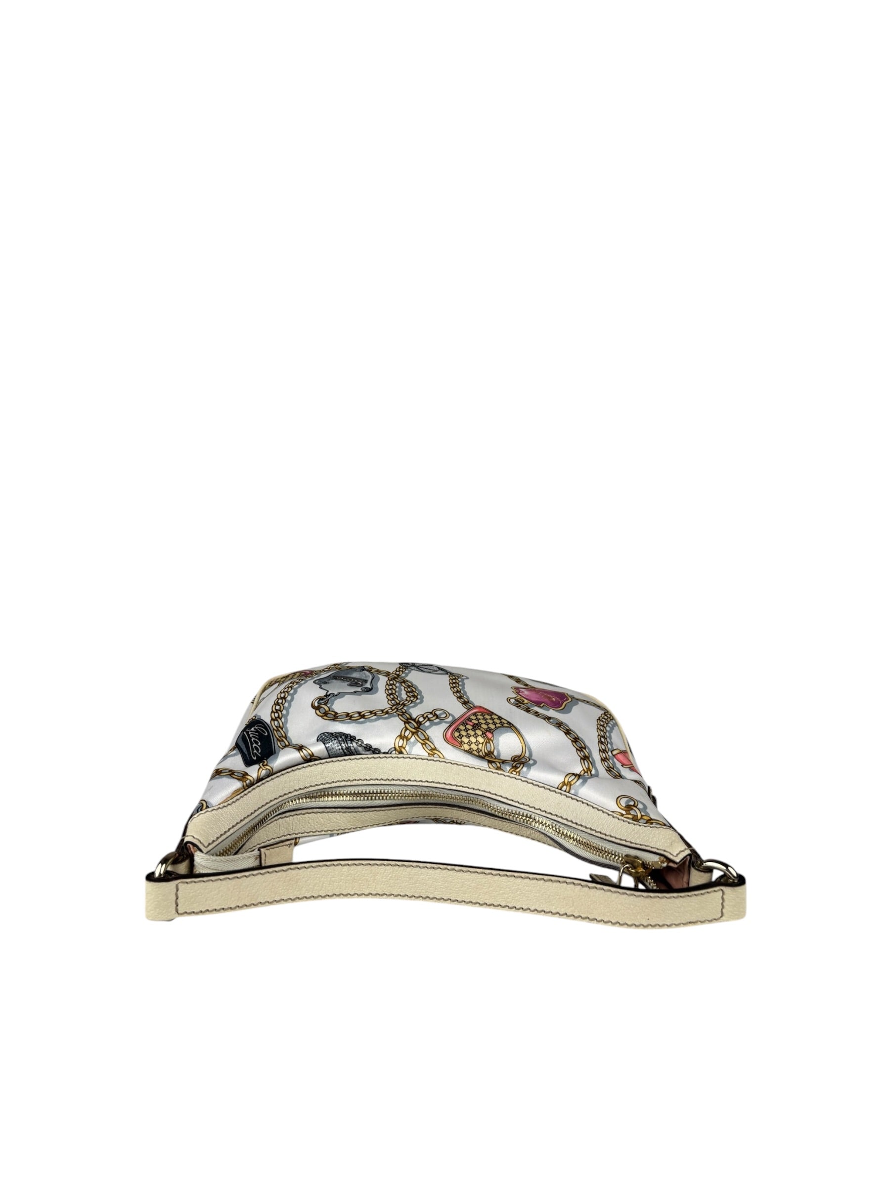 Gucci Vintage Printed Satin Silk Charmy Hobo Bag
