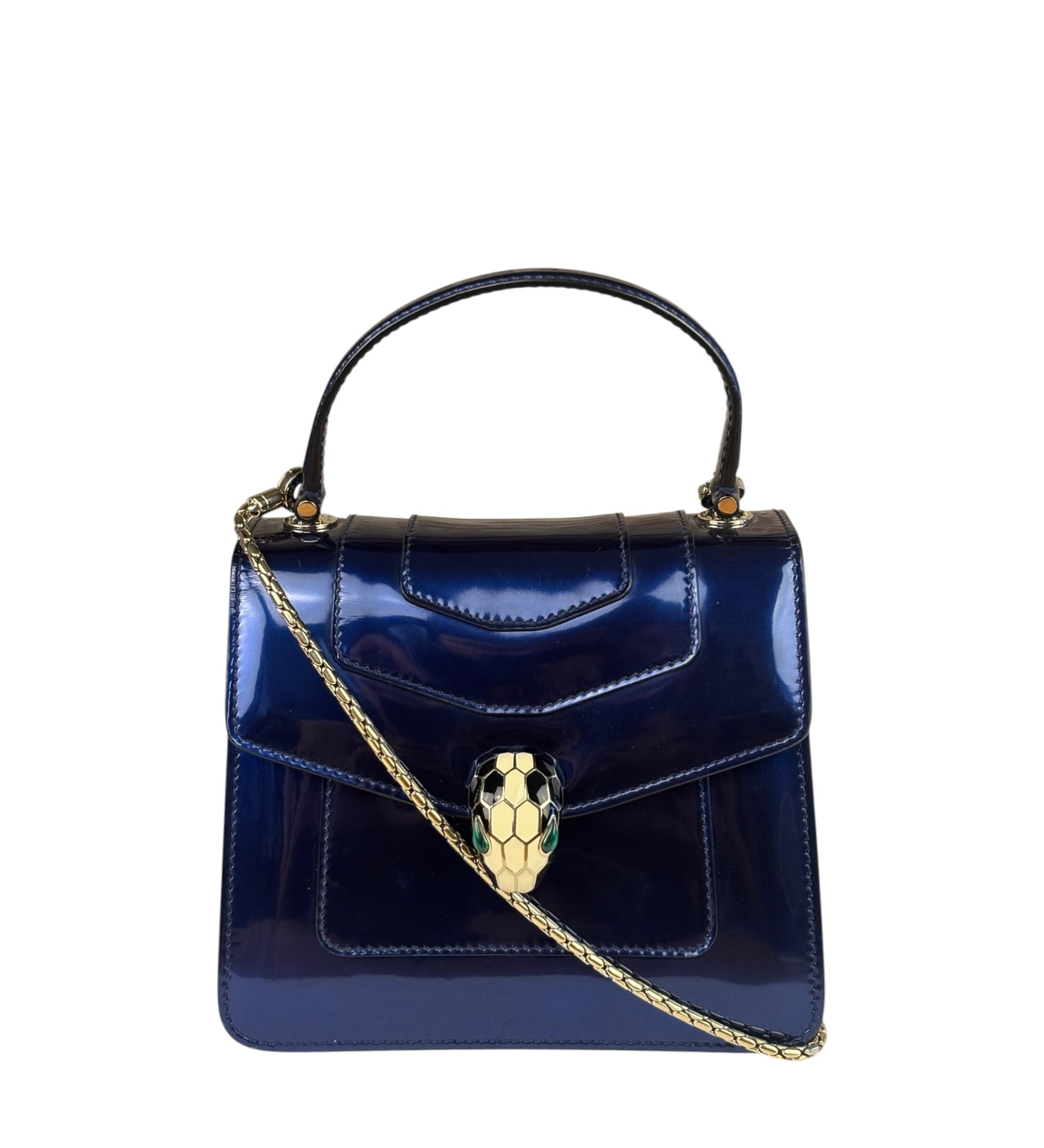 Bvlgari Shiny Blue Patent Leather Serpenti Forever Two-Way Bag