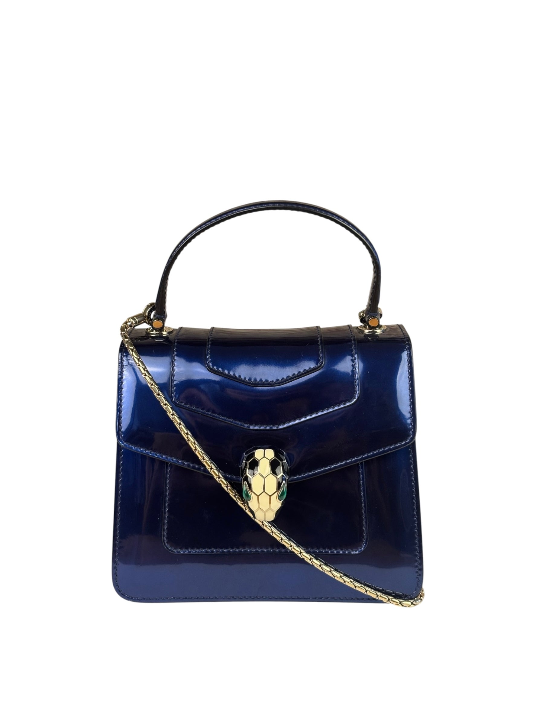 Bvlgari Shiny Blue Patent Leather Serpenti Forever Two-Way Bag