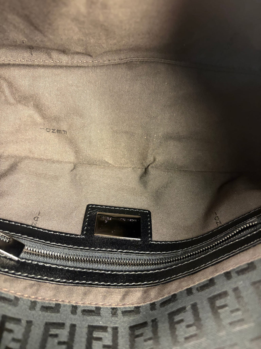 Fendi Black Leather Trim Zucca Baguette