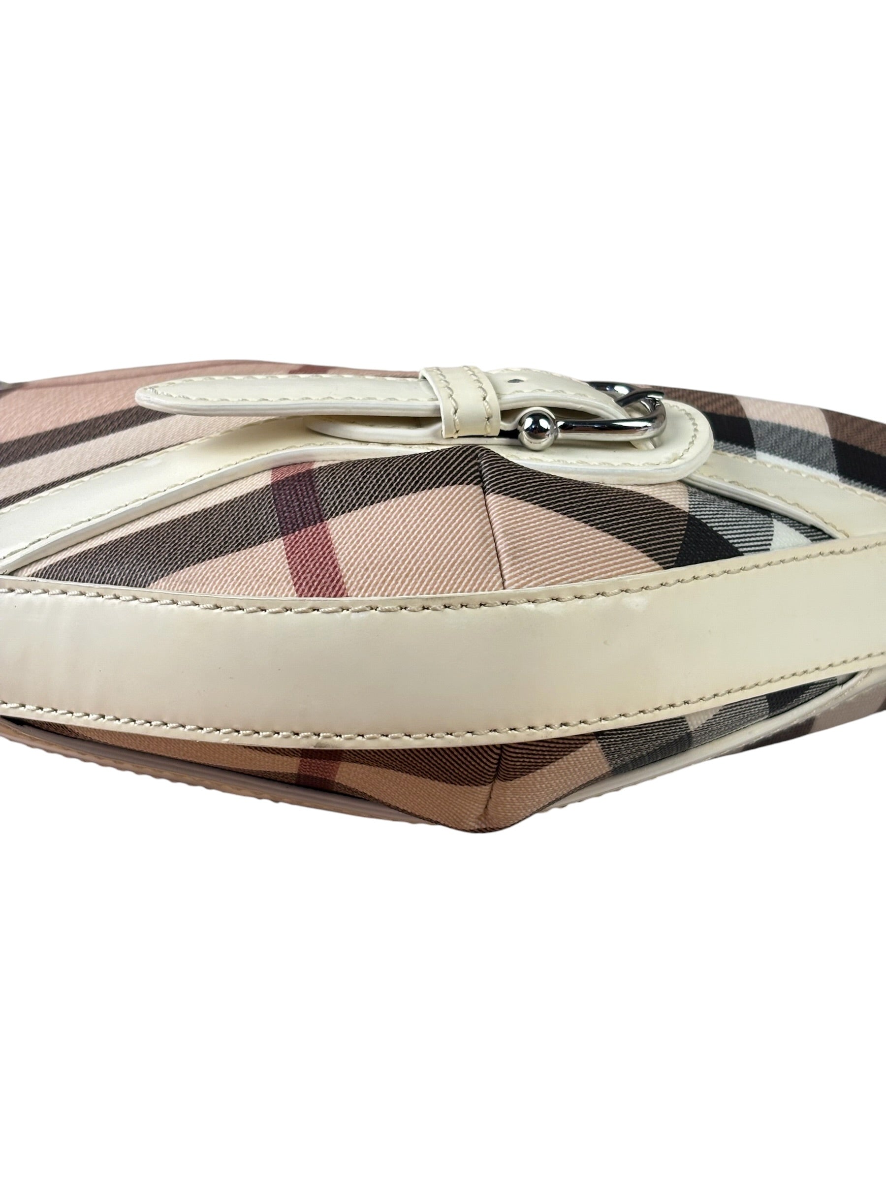 Burberry Beige Leather Trim Nova Check Hobo Bag
