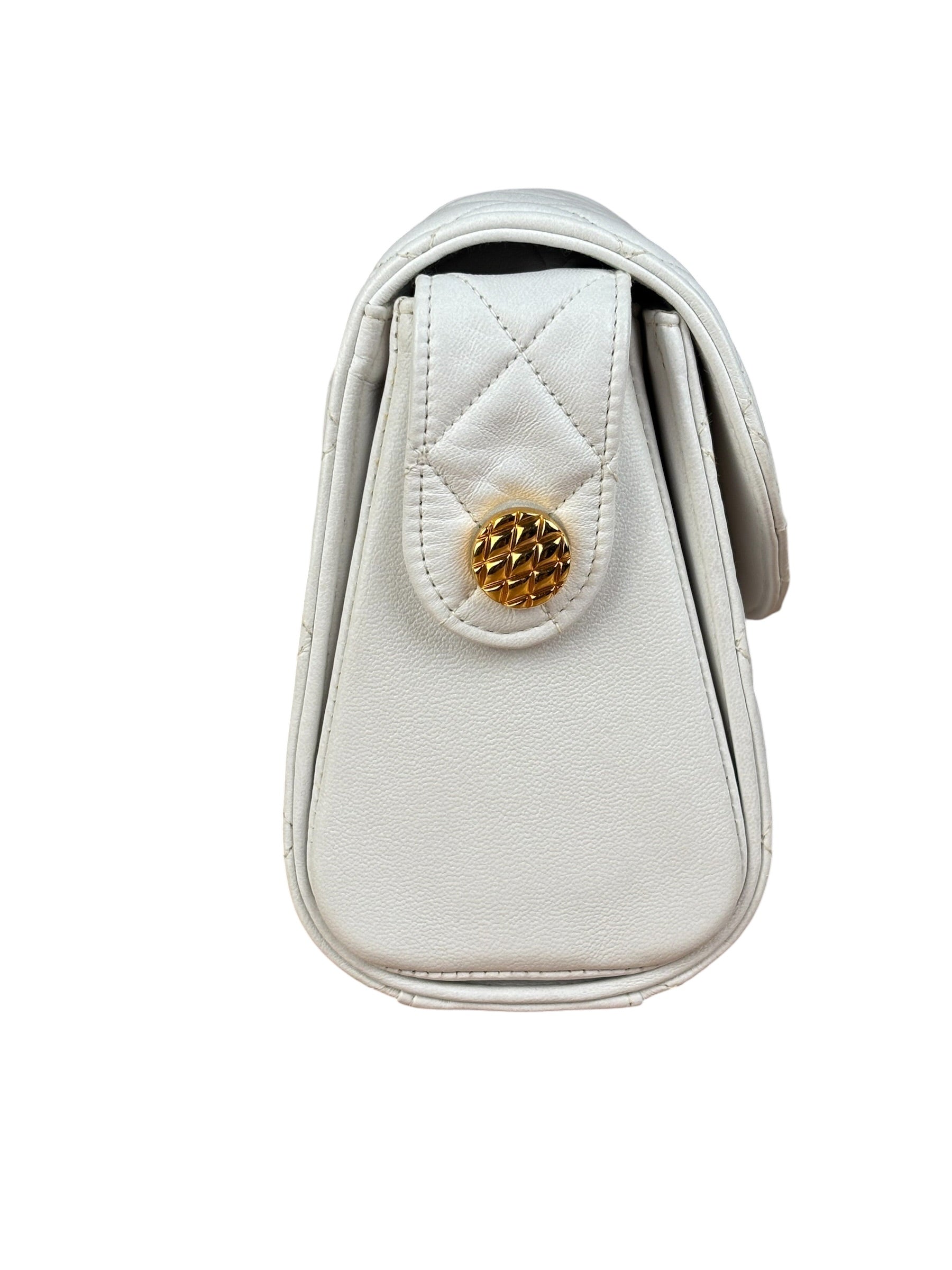Chanel Vintage White Quilted Leather Flap Bag 1991