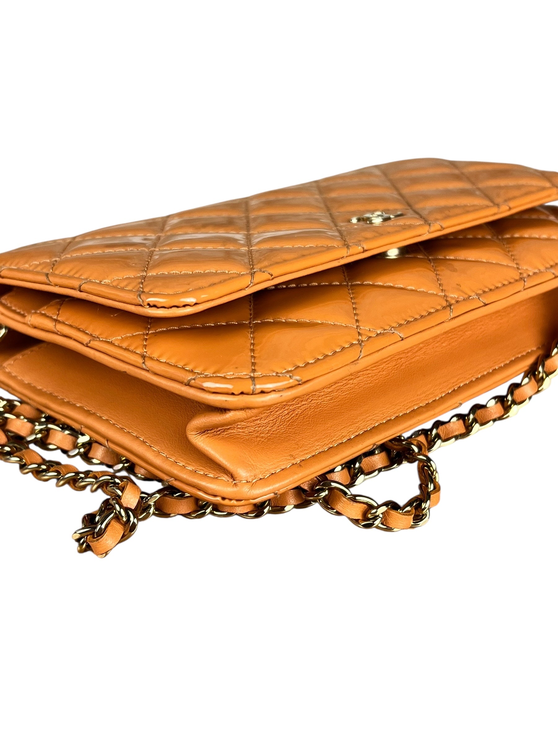 Chanel Orange Patent Leather Flap Wallet on Chain Bag