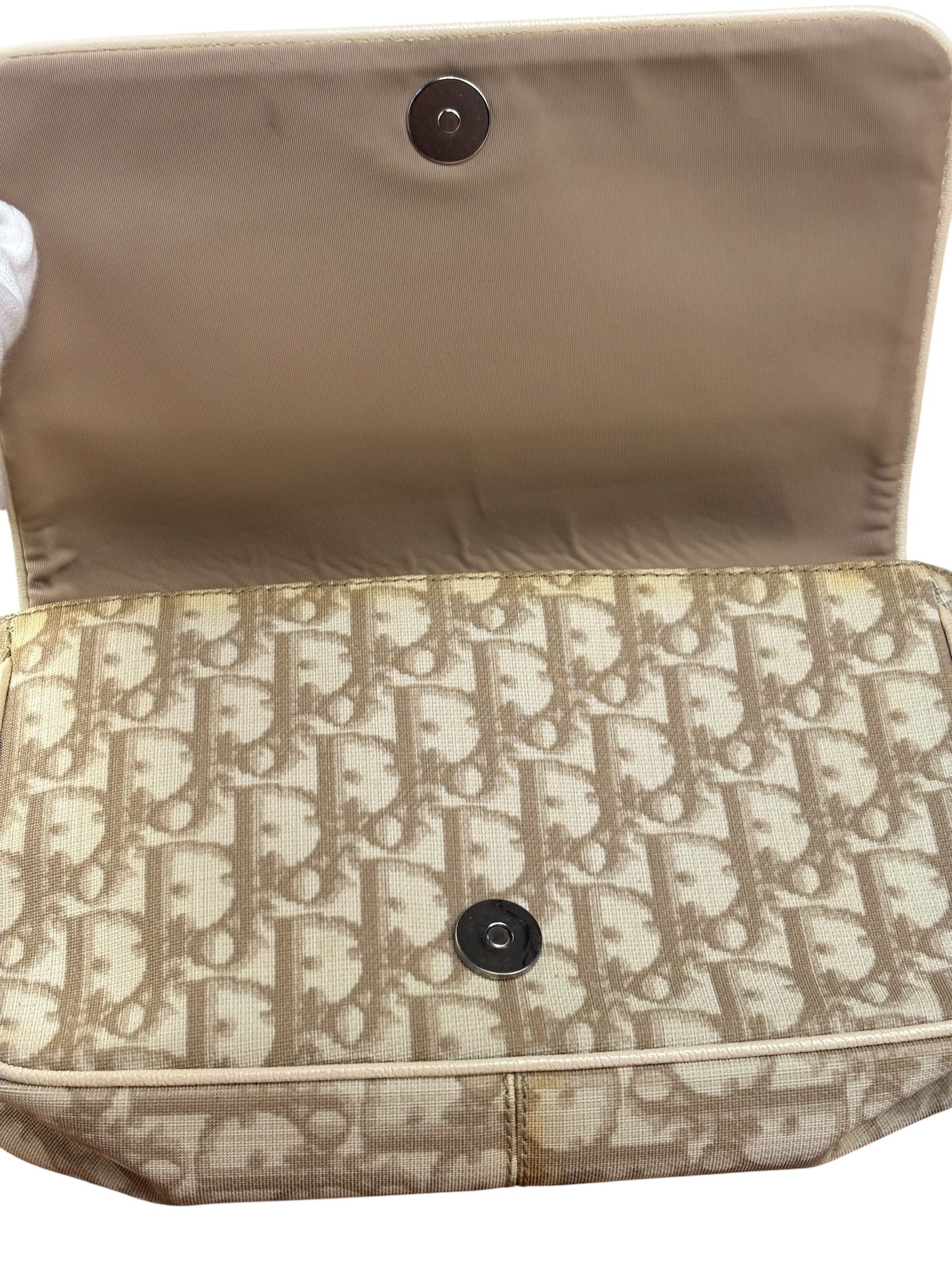 Christian Dior Beige Embroidered Trotter Flap Crossbody Bag