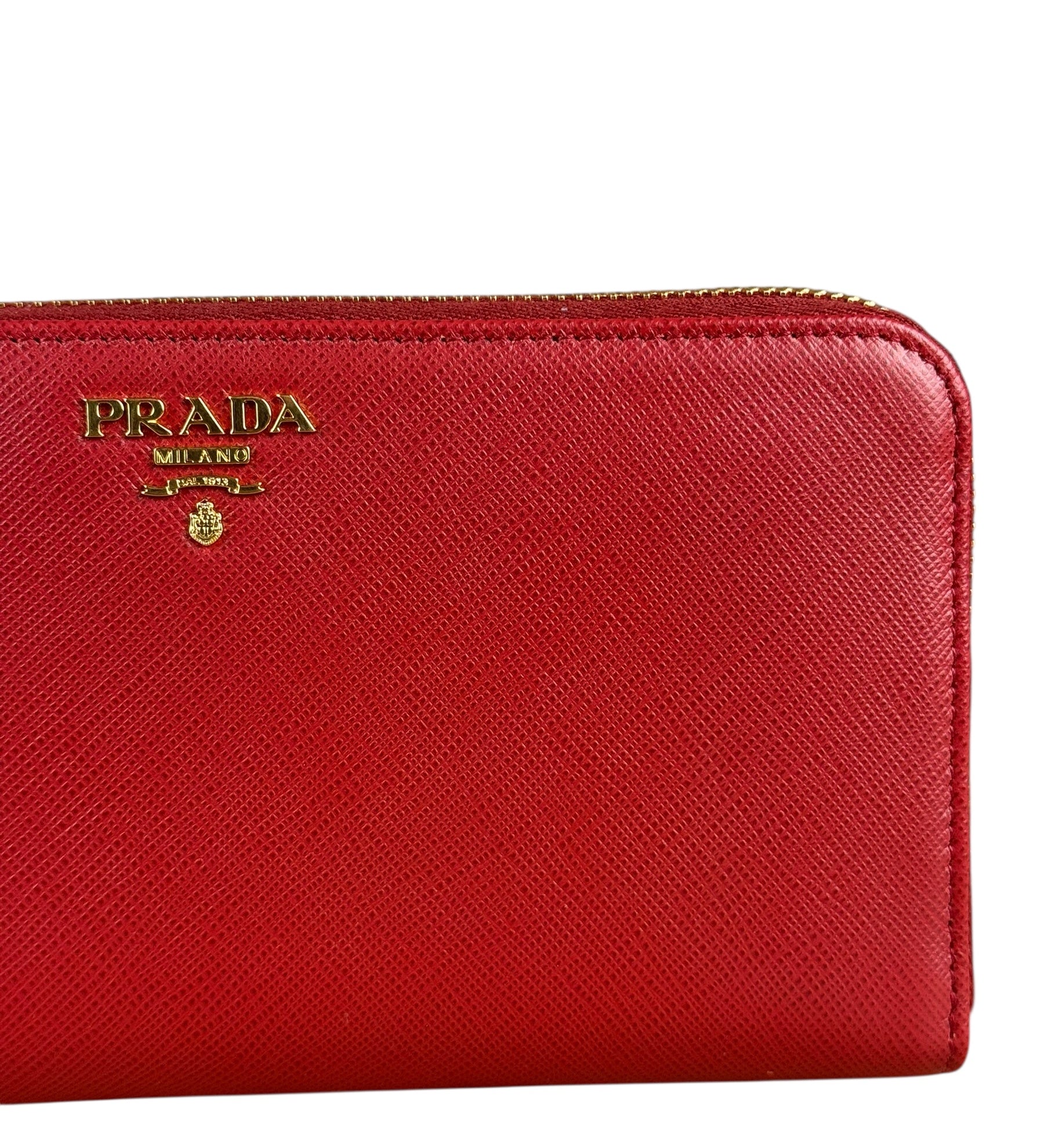 Prada Red Saffiano Leather Long Zippy Wallet