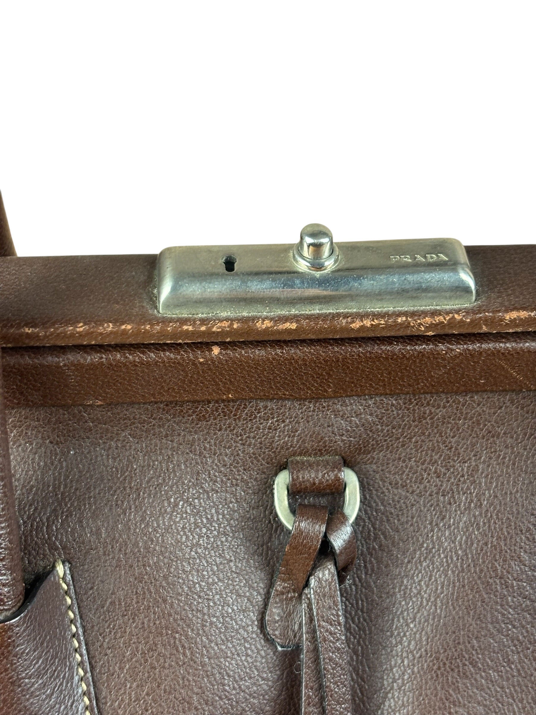 Prada Brown Leather Madras Cerniera Doctor Handbag