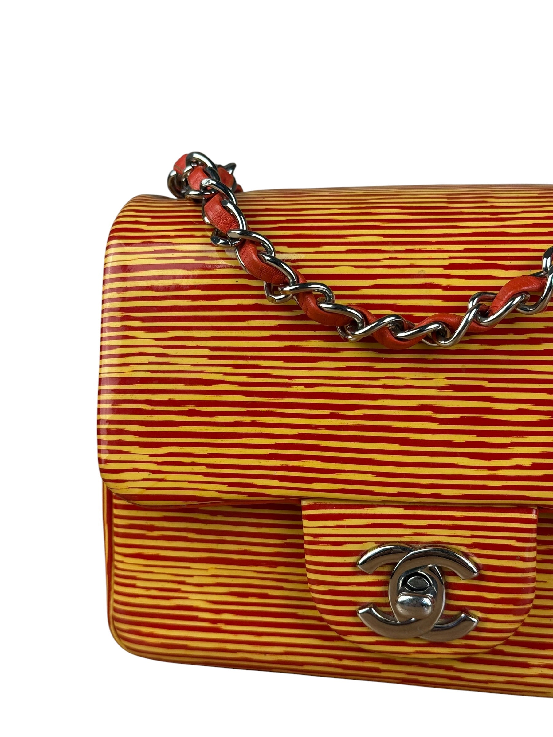 Chanel Mini Square Classic Striped Patent Single Flap Bag 2013