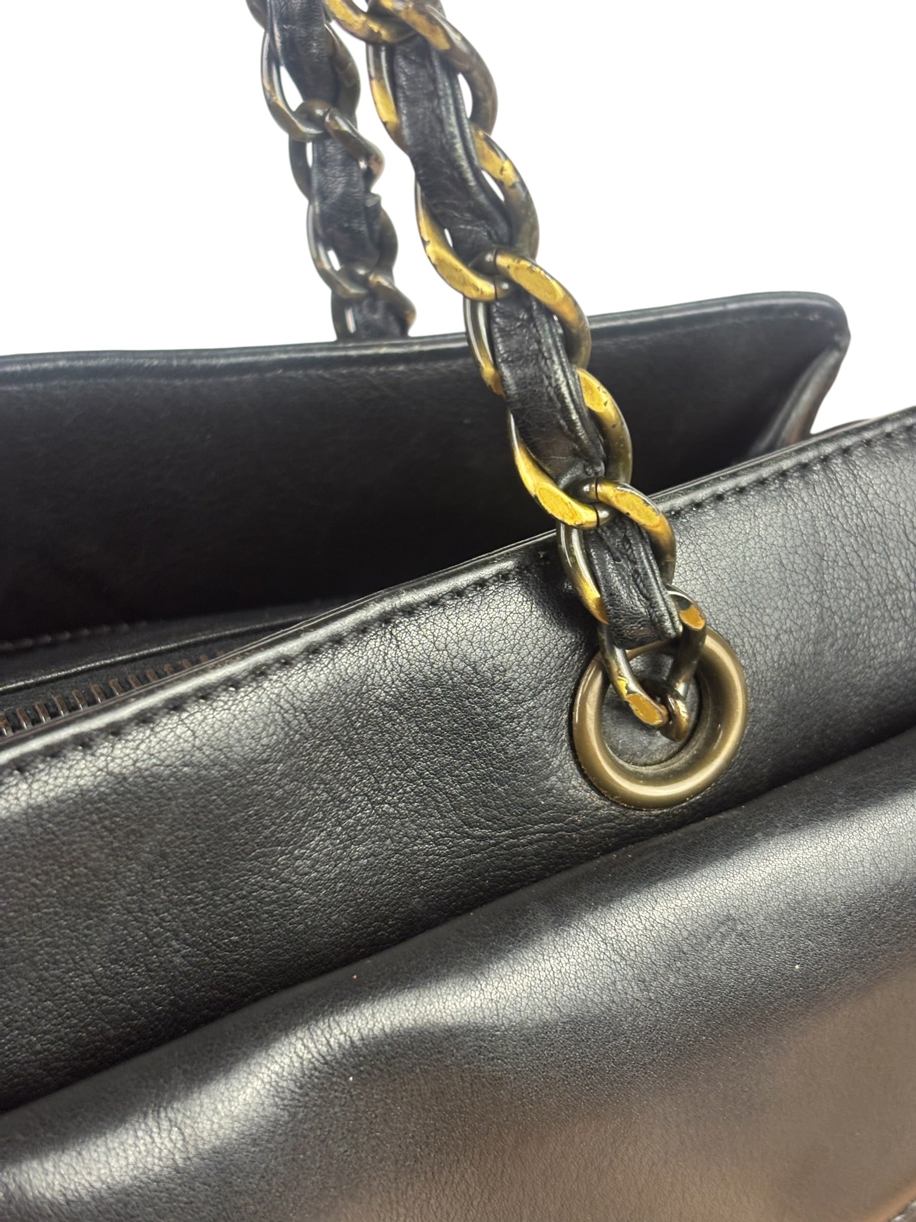 Chanel Vintage Black Calfskin Front Pocket Tote 1997