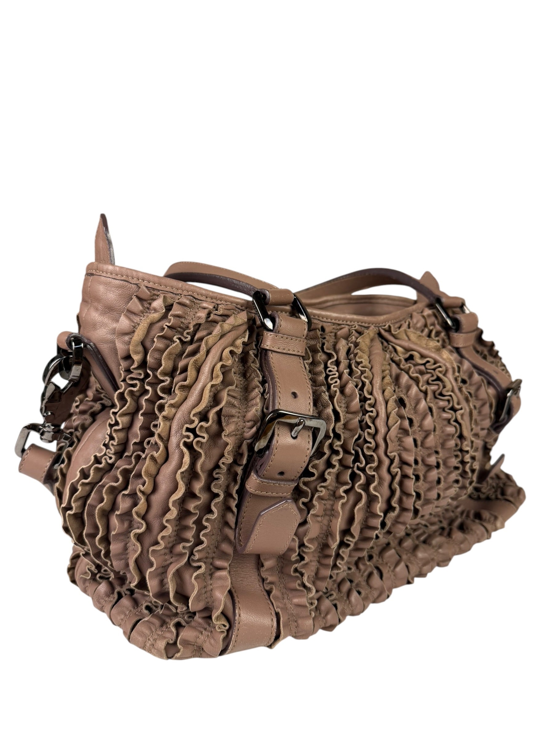Burberry Purple Leather Ruffled Lowery Bag
