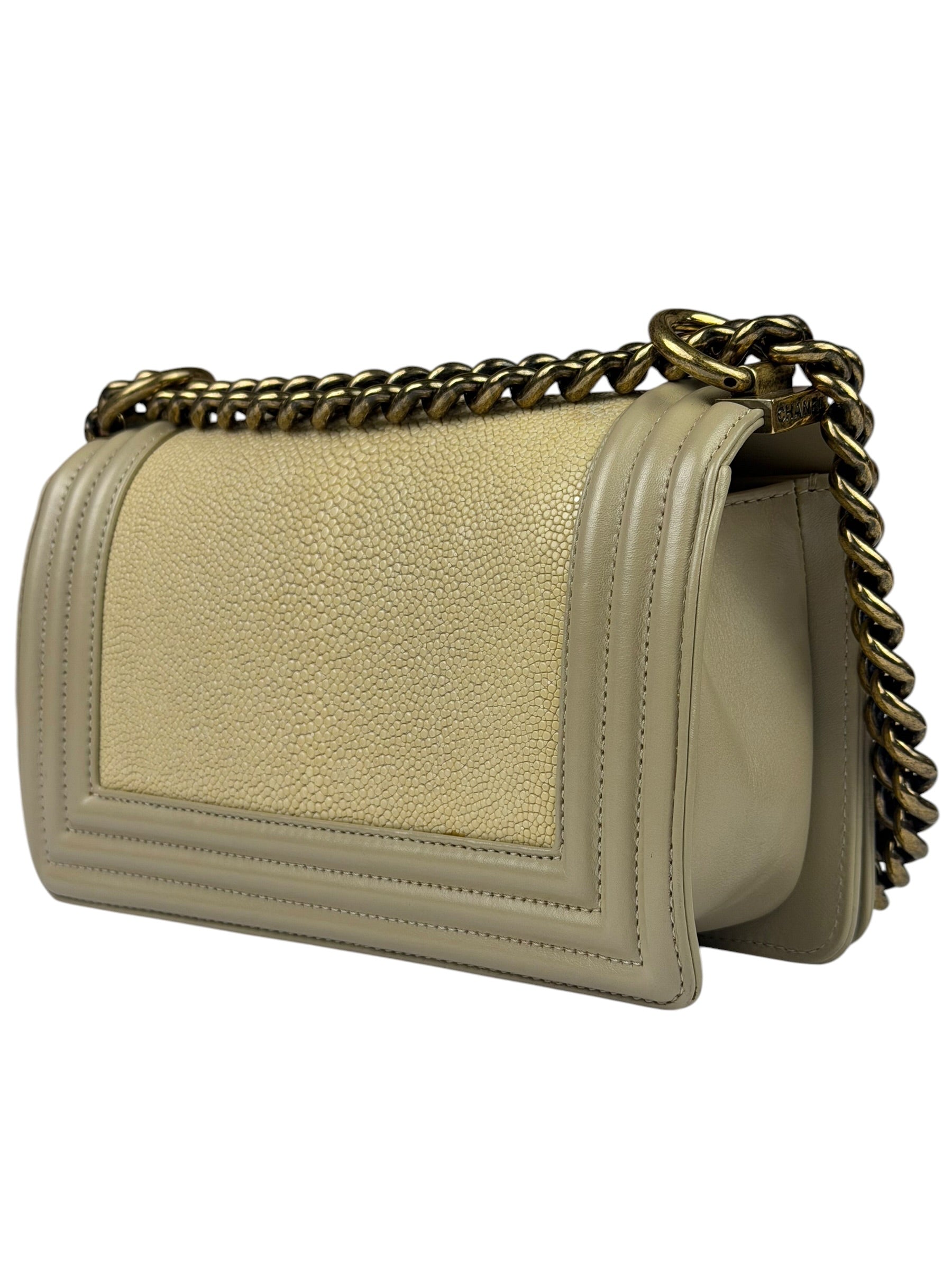 Chanel Beige Leather Boy Stingray Flap Bag 2013
