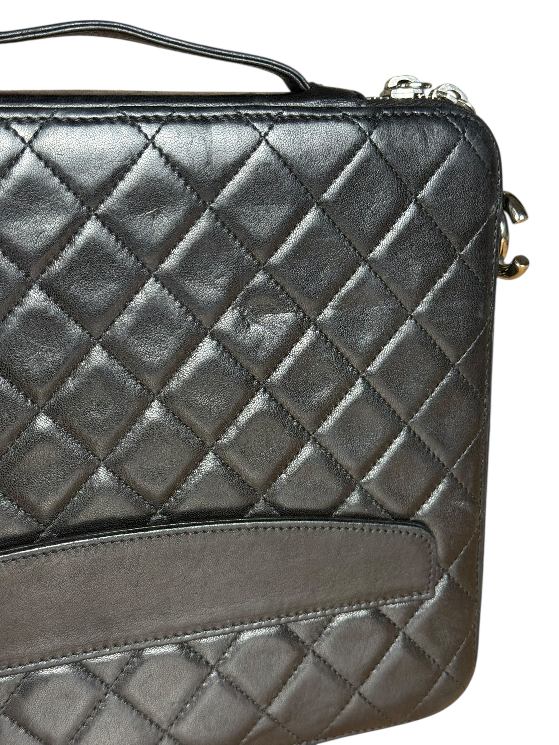 Chanel Black Quilted Caviar Leather Tablet Clutch Case