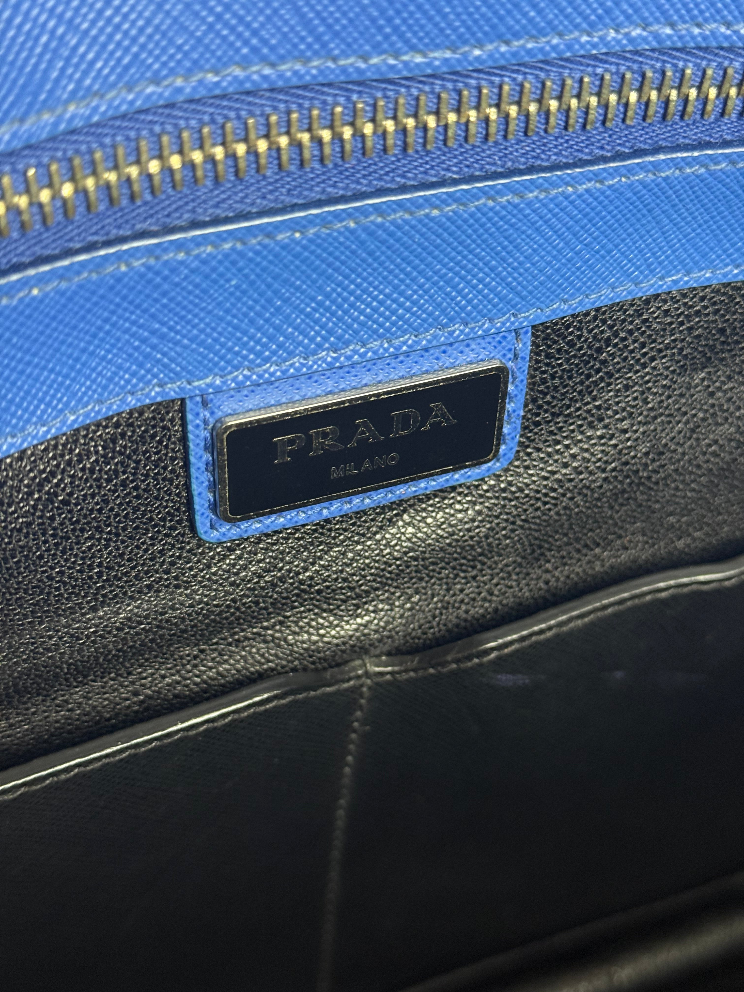 Prada Blue Saffiano Leather 2Way Briefcase Bag